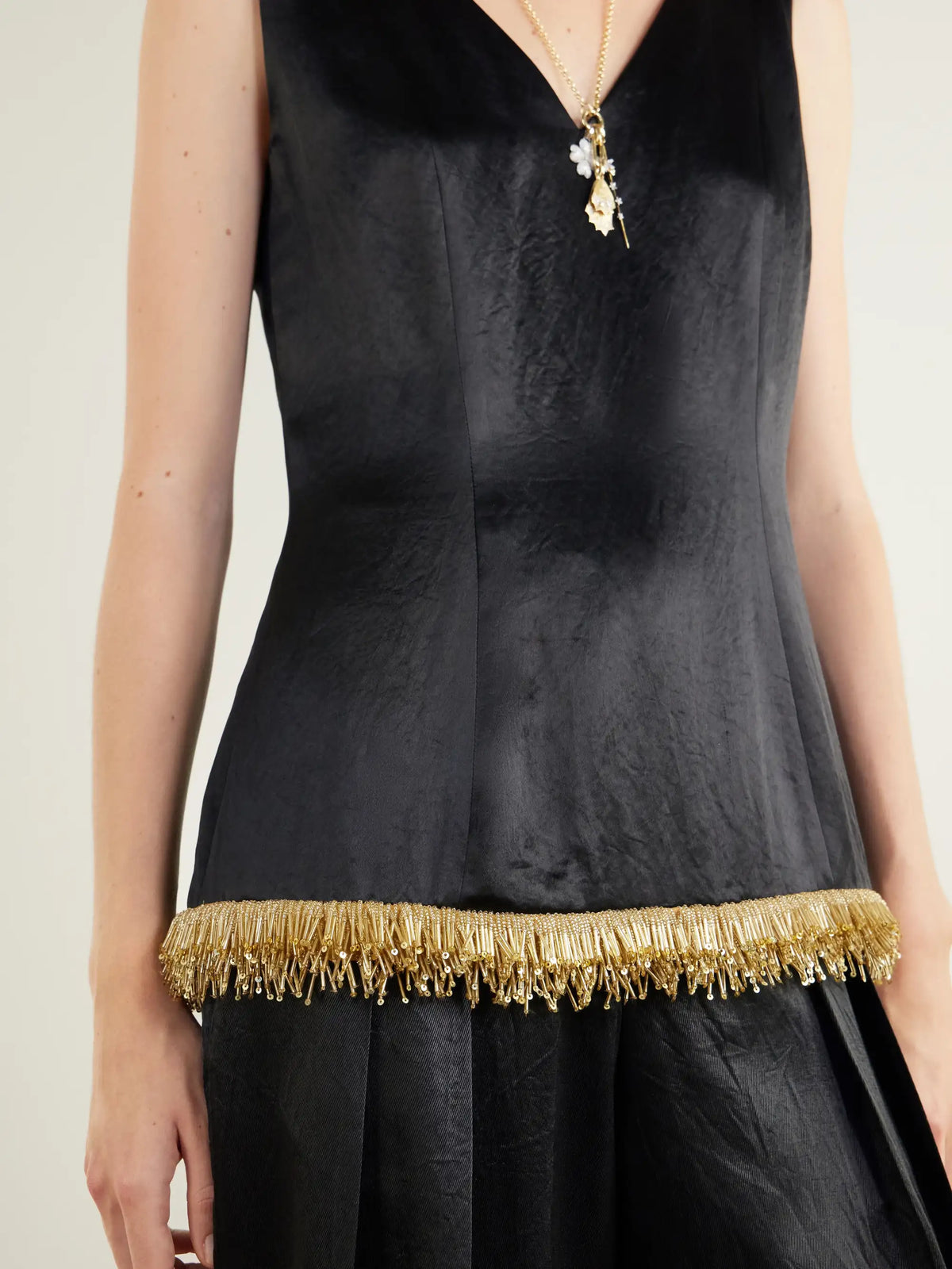 Abadia Kaia Bead-embellished Satin Blouse