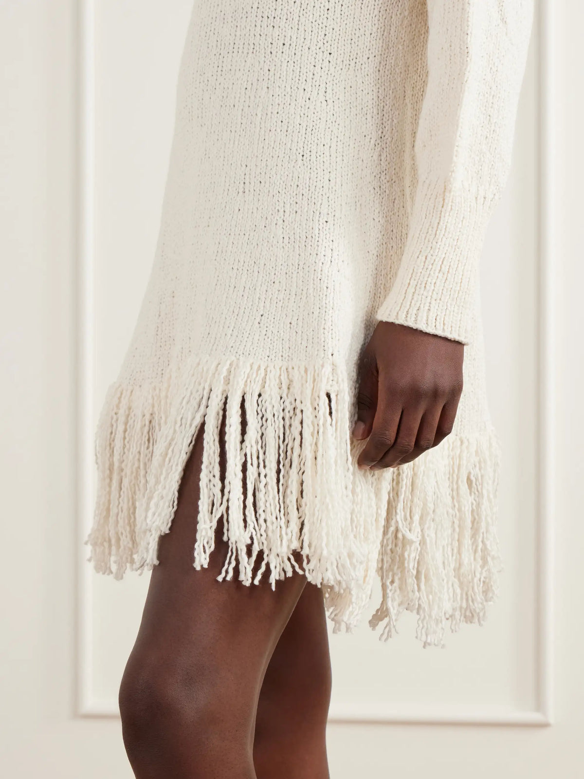 ALIX OF BOHEMIA Renny Fringe-detailed Open-knit Cotton Mini Dress