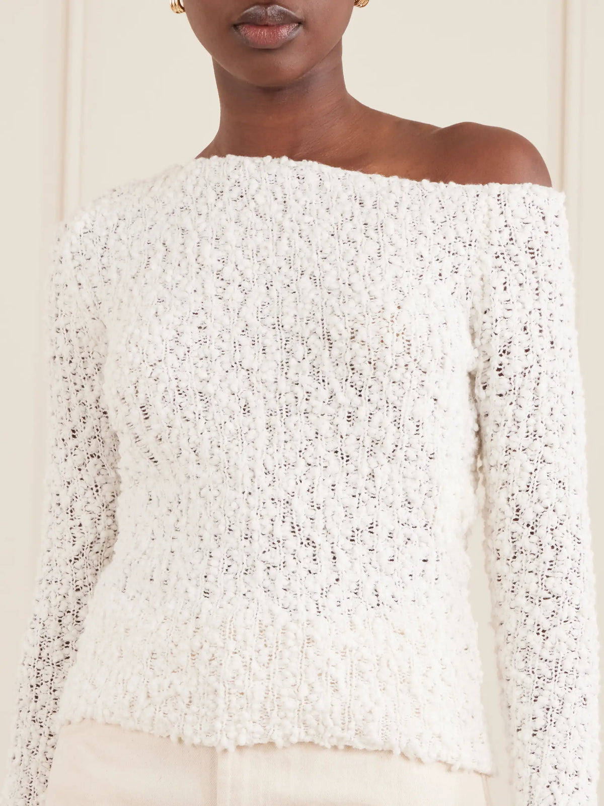 Vine Off-the-shoulder Cotton-blend Bouclé Sweater