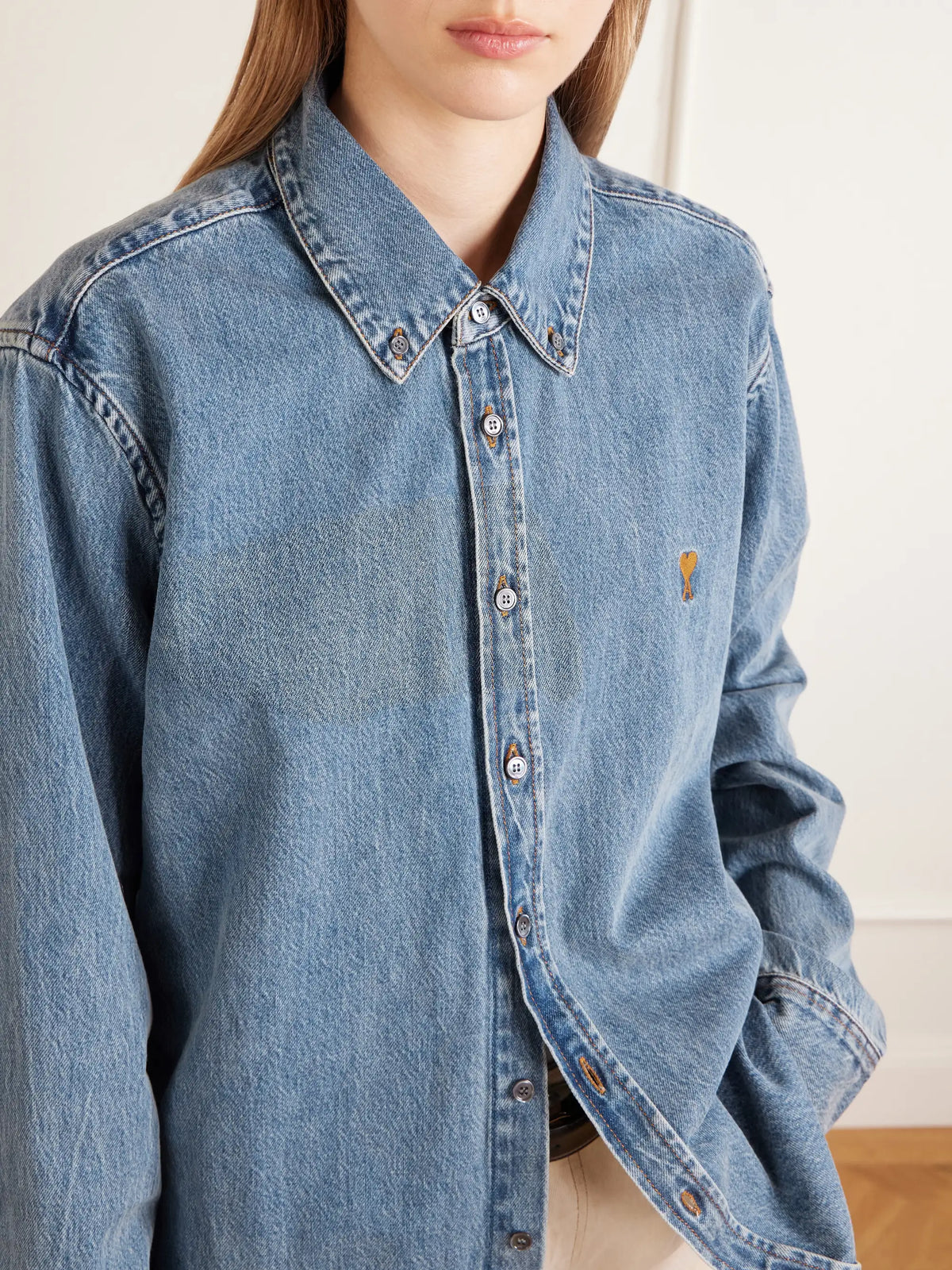 AMI PARIS Logo-embroidered Denim Shirt