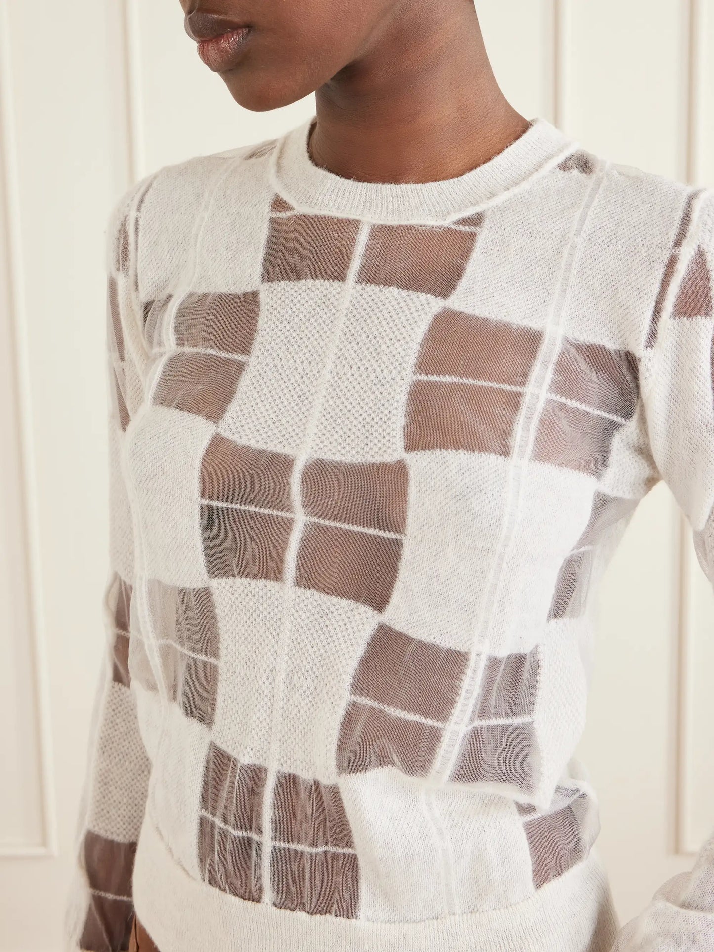 Paul Checked Mesh-trimmed Knitted Sweater