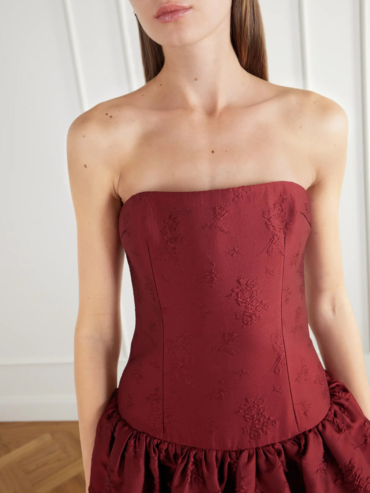 Ilkyaz Ozel Leyla Gathered Floral-jacquard Satin Gown
