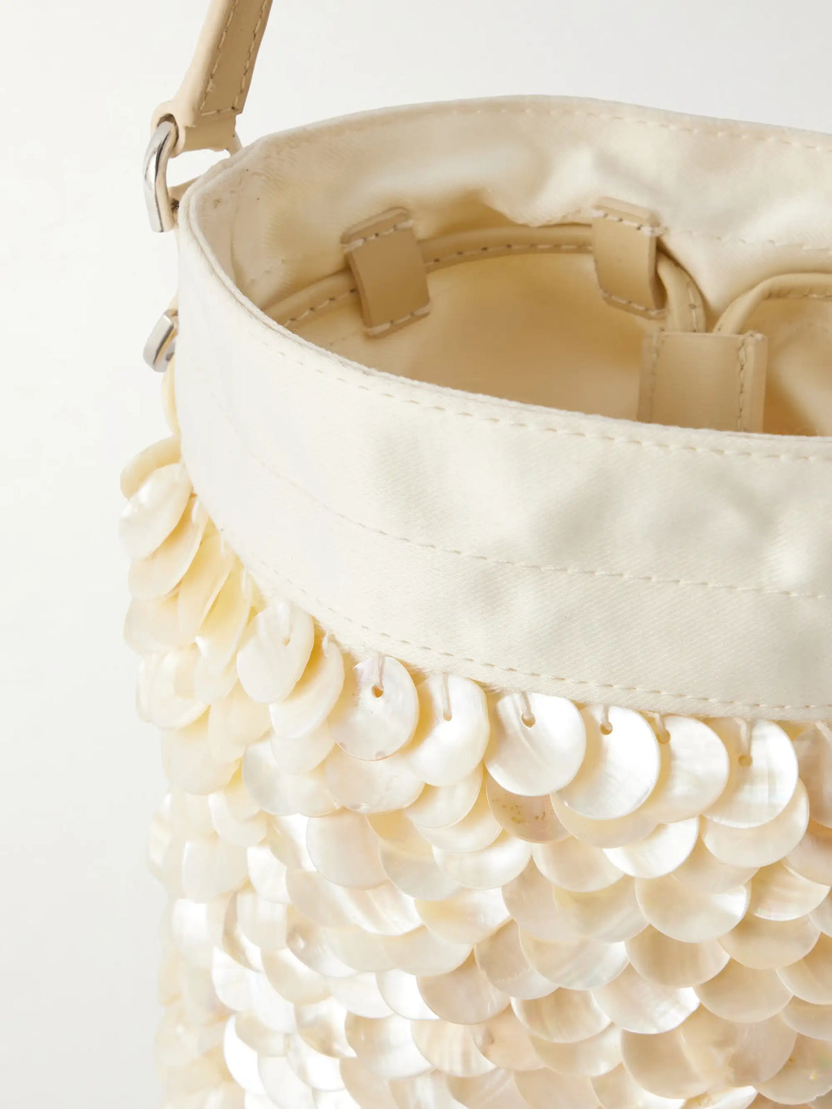 Lila Mini Leather-trimmed Paillette-embellished Twill Bucket Bag