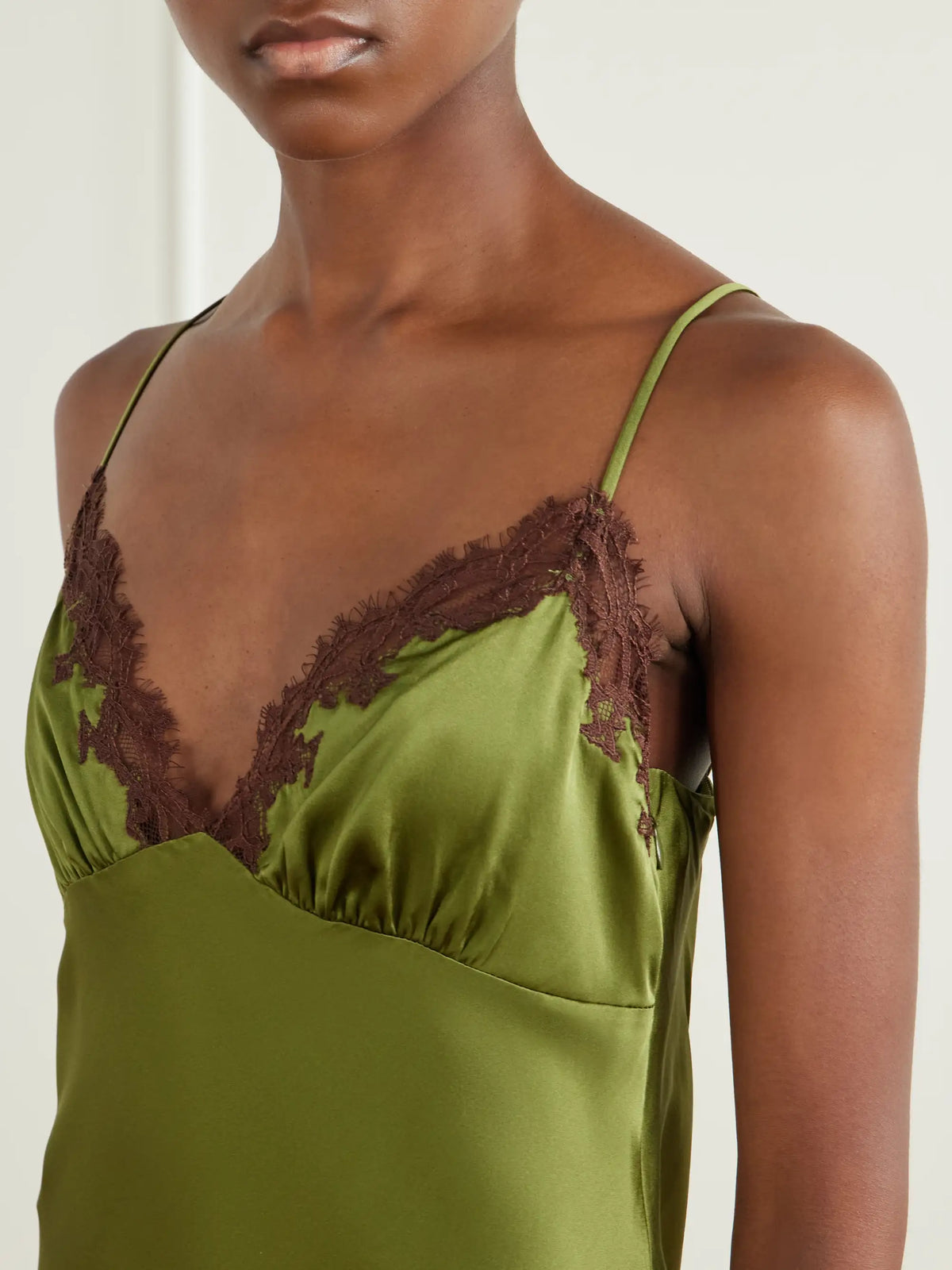 STAUD Lara Lace-trimmed Silk-blend Midi Dress