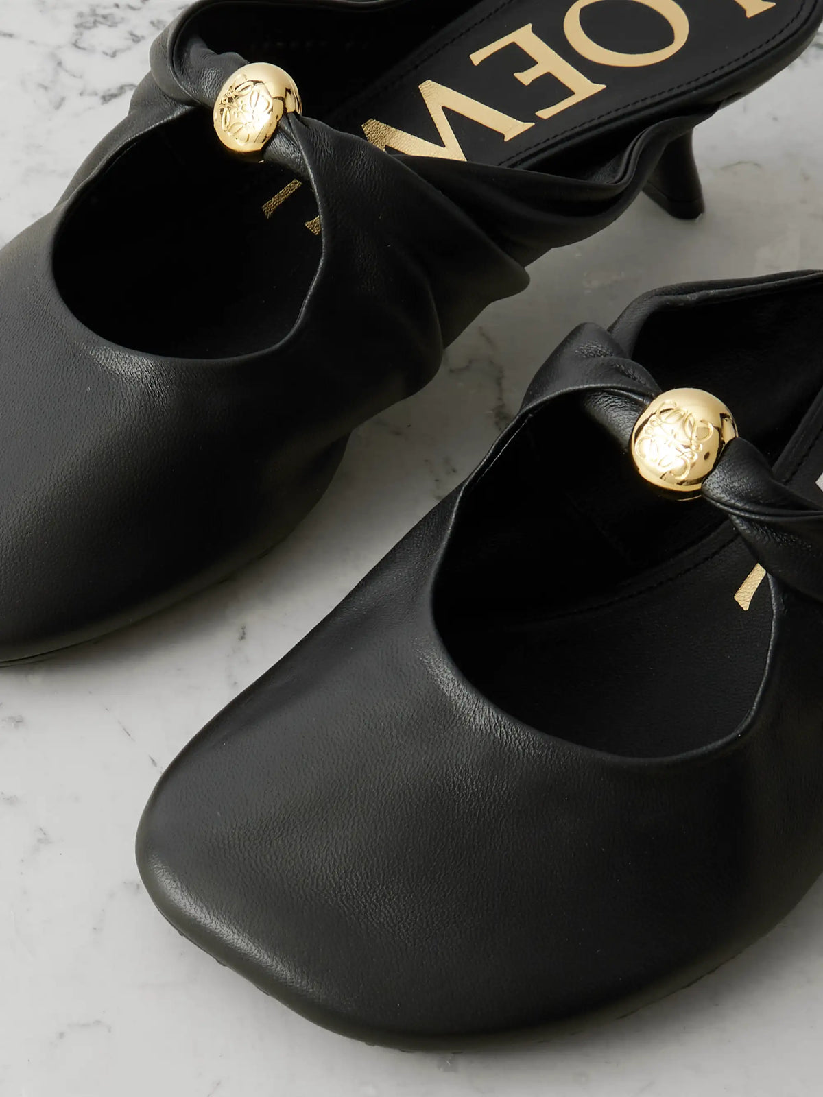 Pebble Embellished Cutout Leather Mules