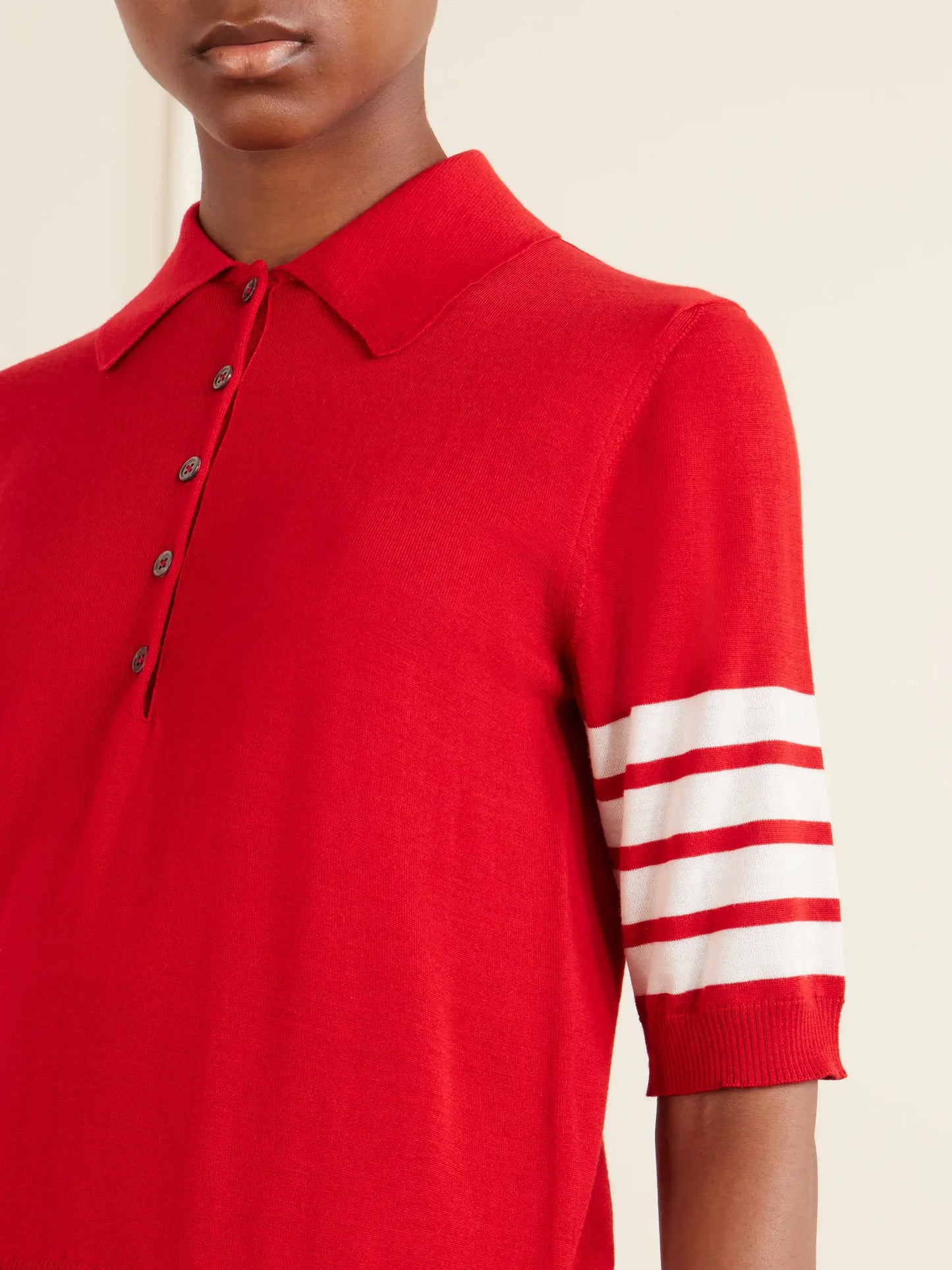 Grosgrain-trimmed Striped Wool Polo Shirt