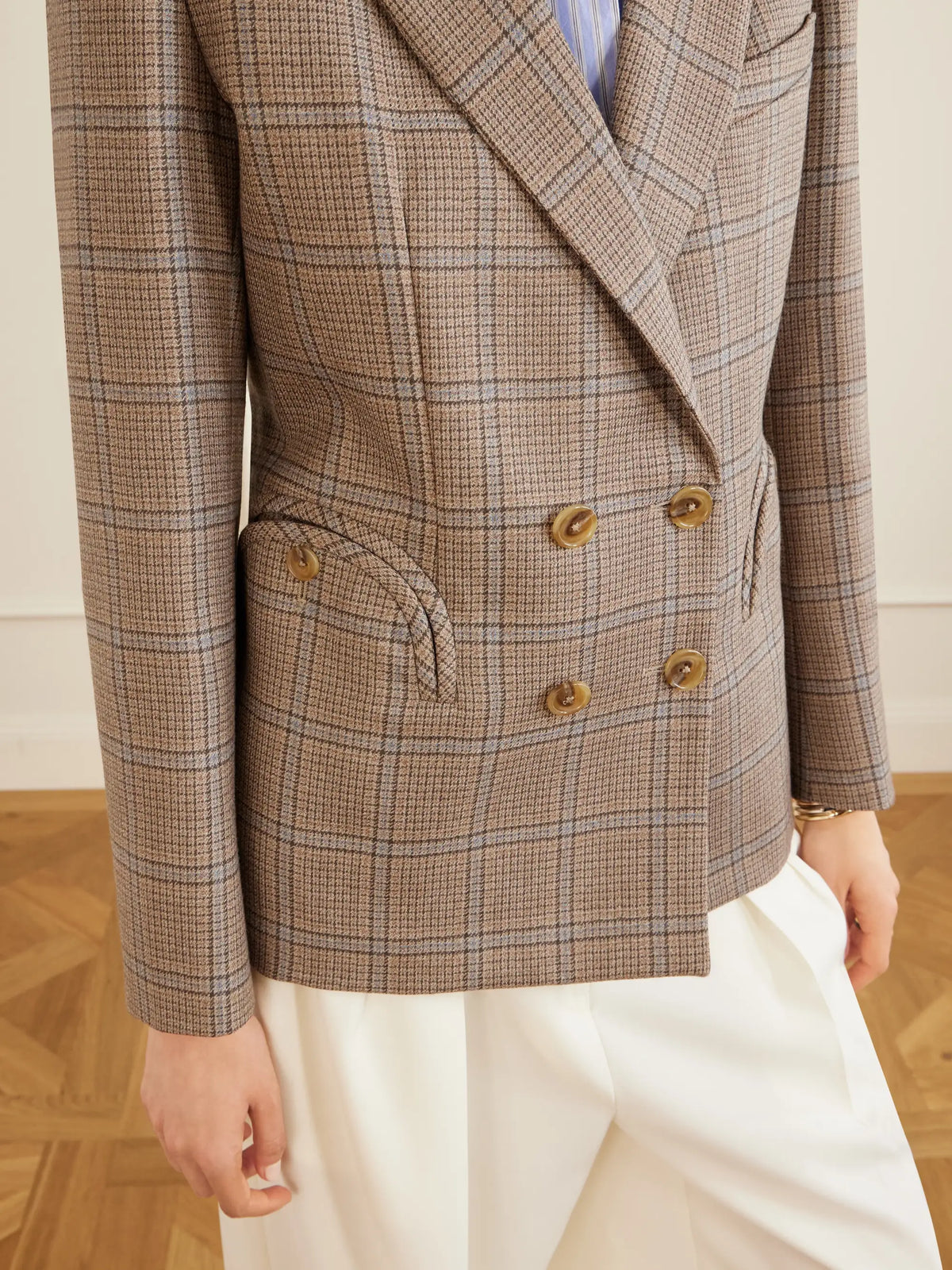 Saona Charmer Double-breasted Checked Virgin Wool Blazer