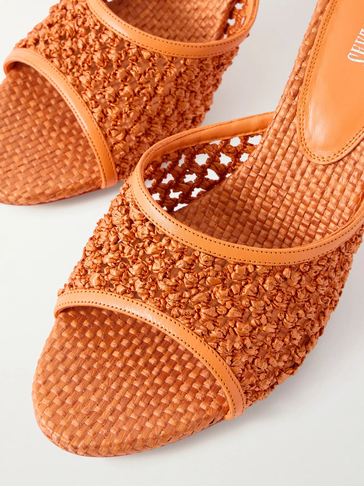 Lidia 70 Leather-trimmed Straw Mules