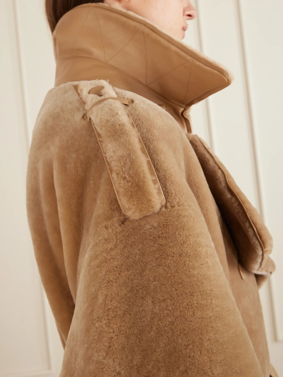 Gabriela Hearst Tellus Belted Double-breasted Leather-trimmed Shearling Coat