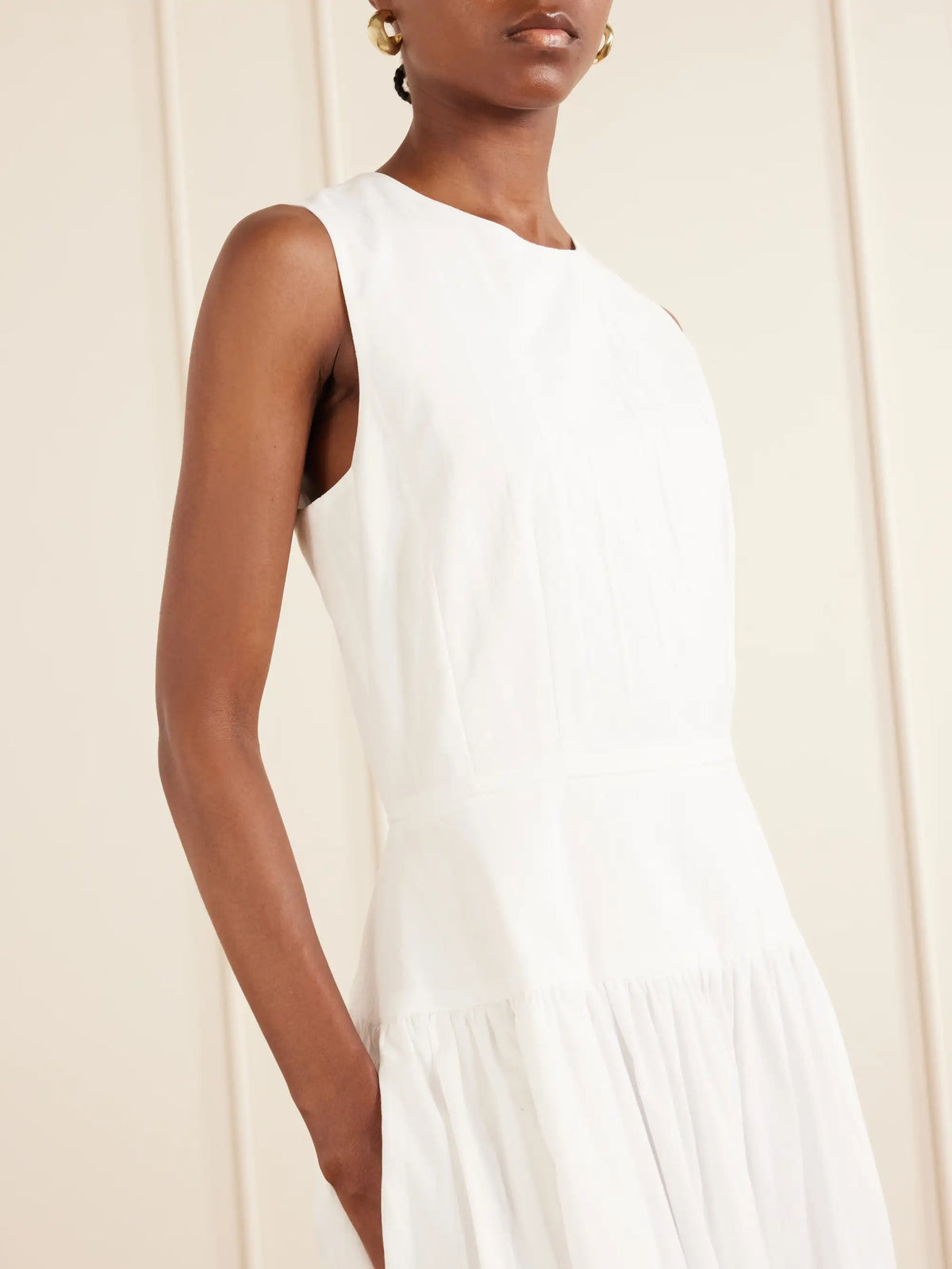 Ama Gathered Striped Cotton Maxi Dress