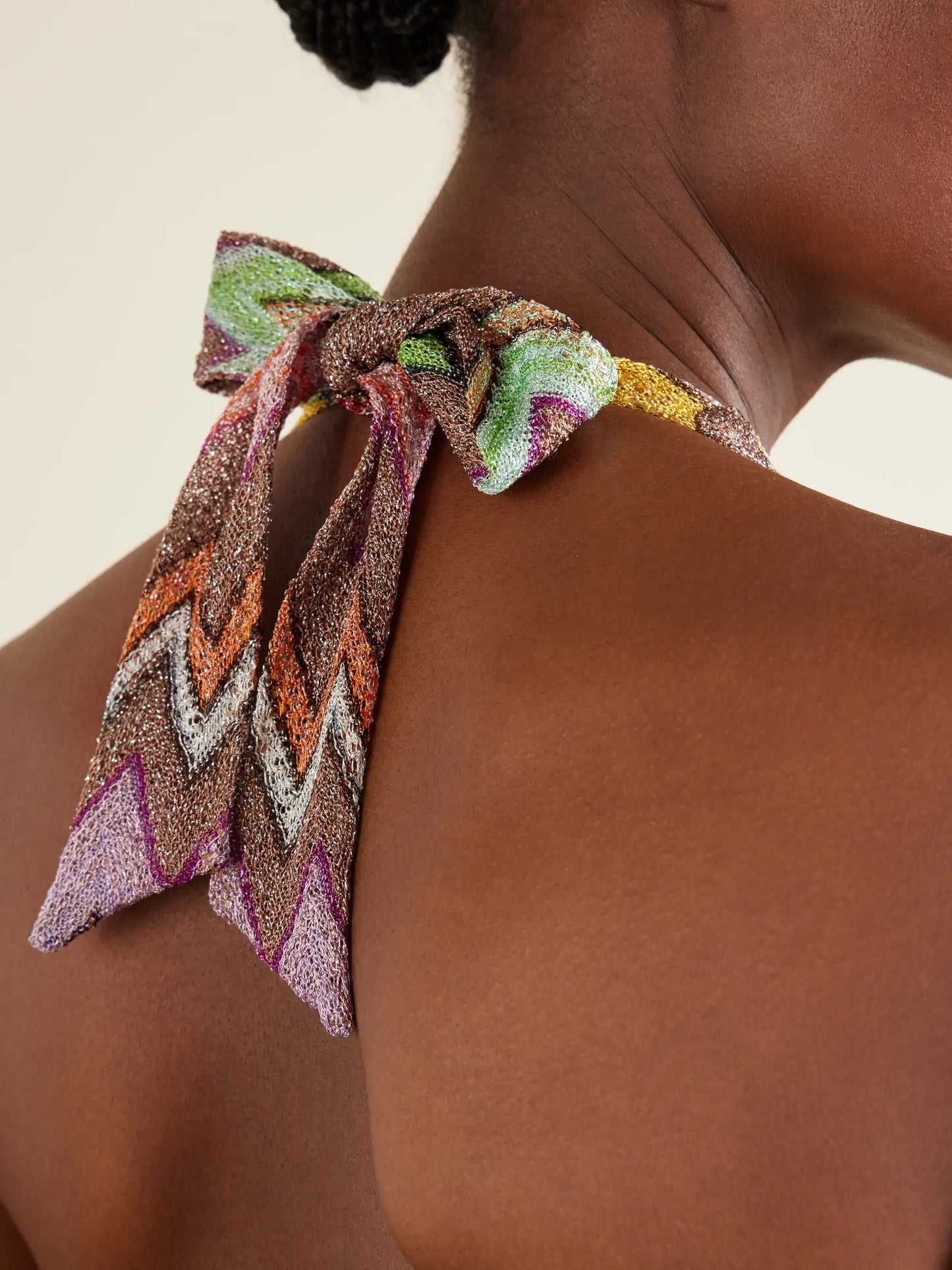 Mare Striped Metallic Crochet-knit Bikini