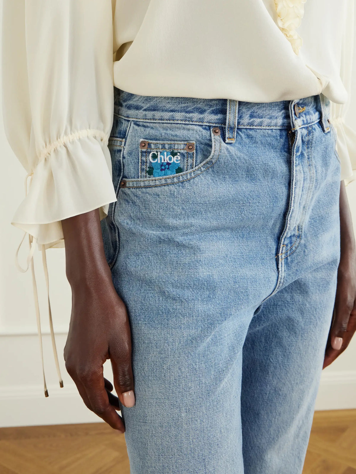 Chloé Logo-embroidered High-rise Wide-leg Jeans
