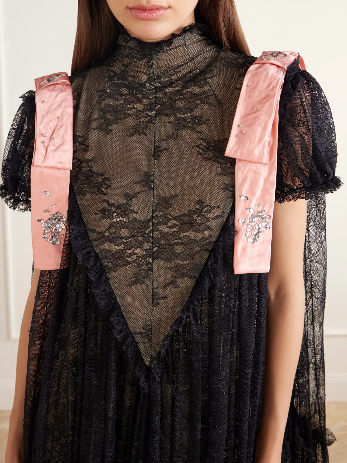 Erdem Bow-detailed Gathered Lace Gown
