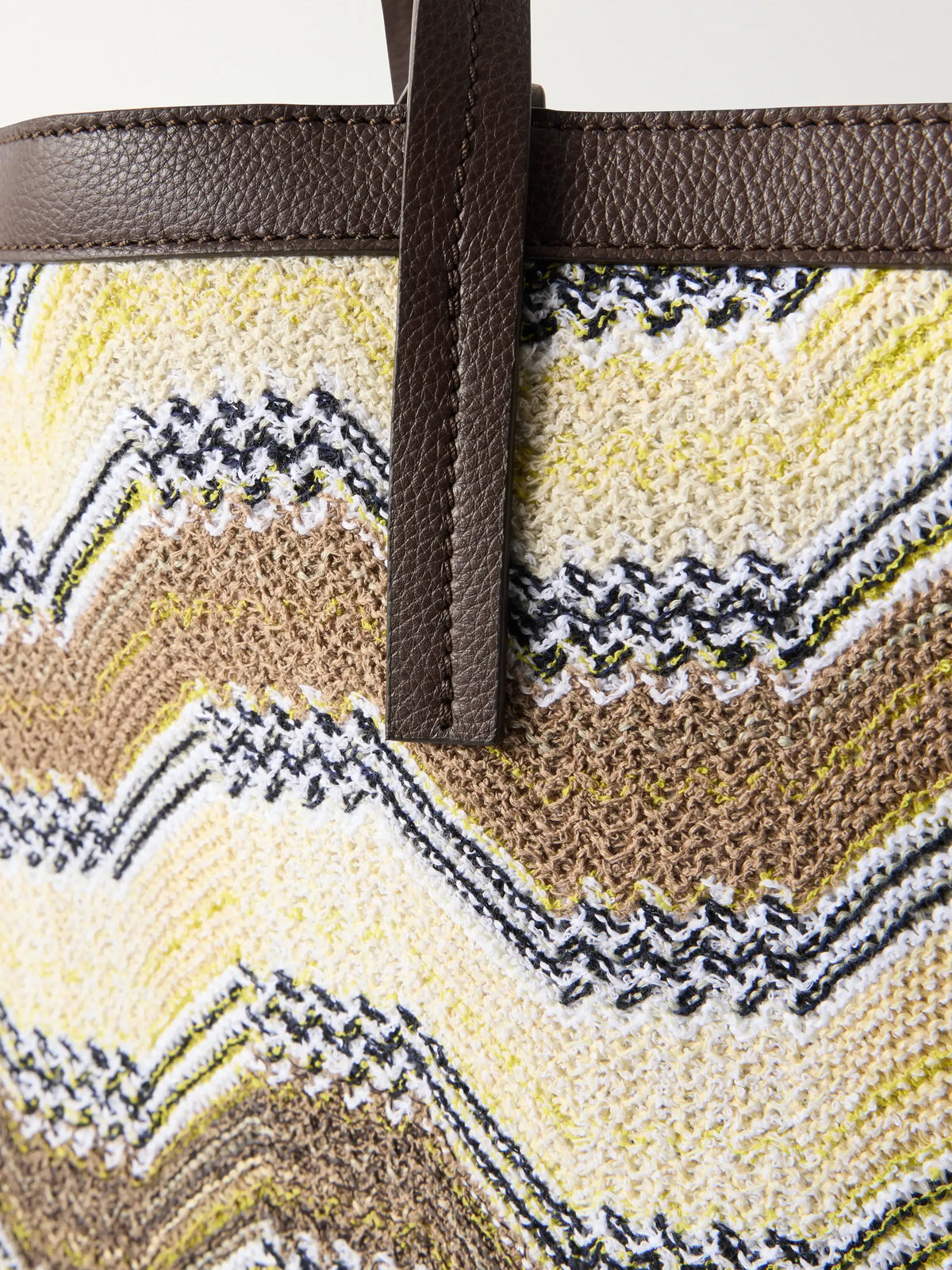 Leather-trimmed Striped Woven Tote