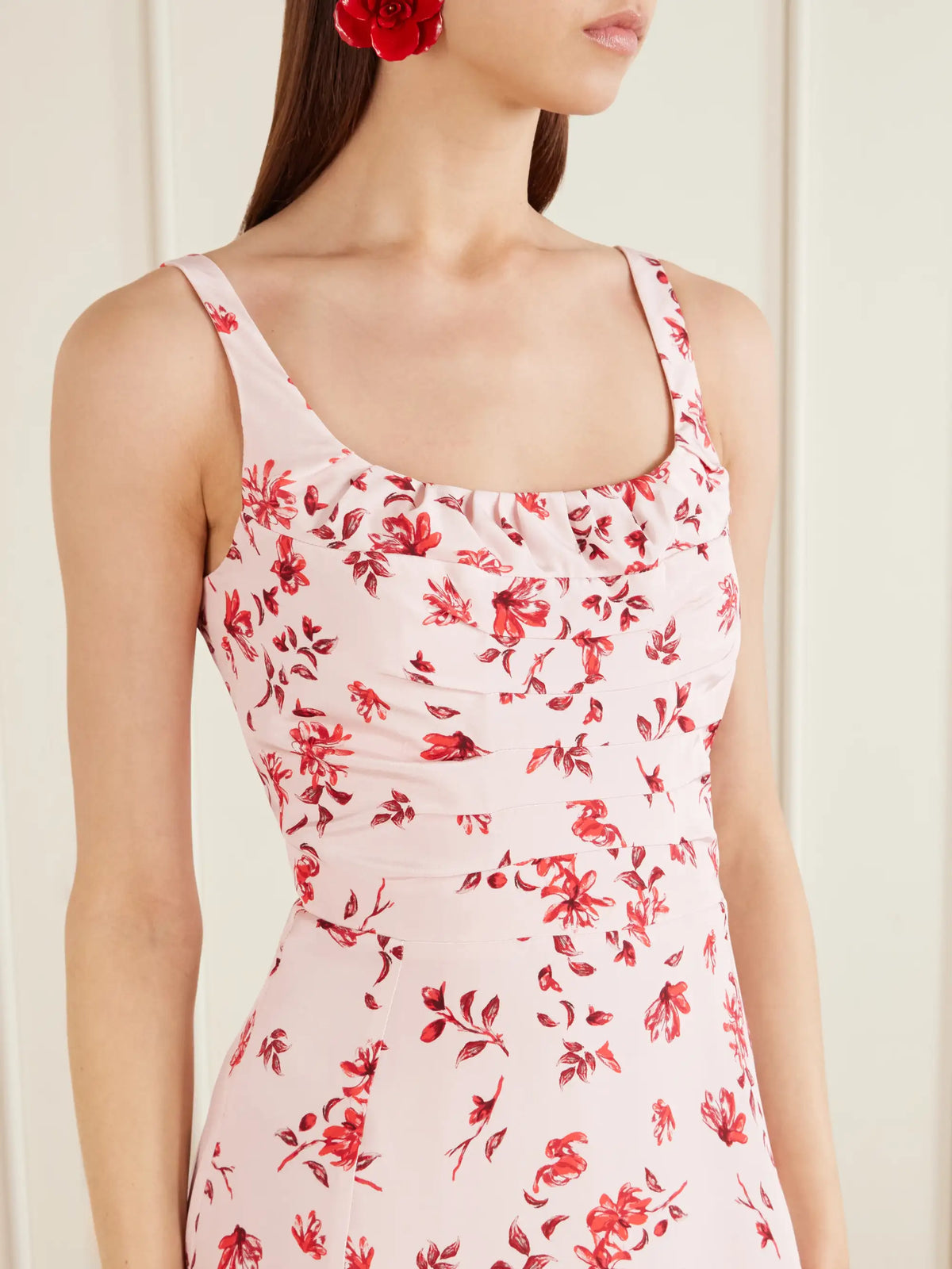 Verena Ruched Floral-print Silk Midi Dress