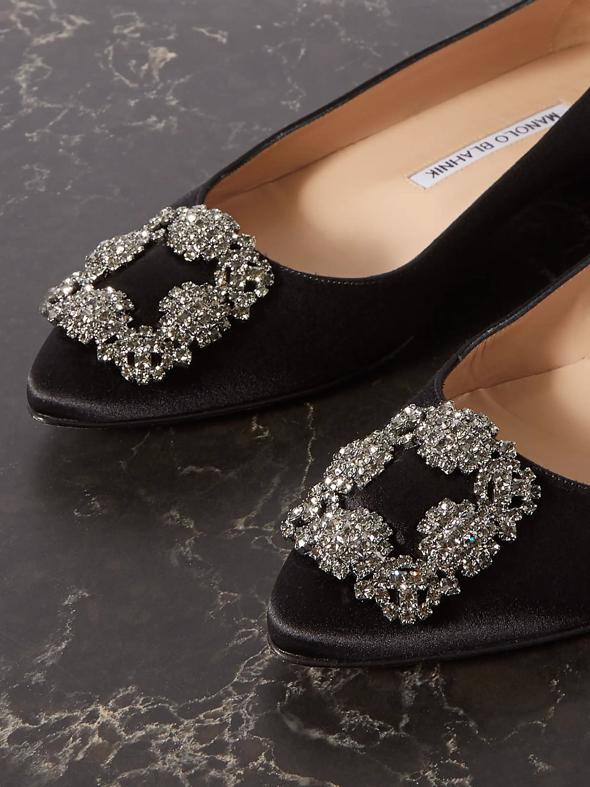 Hangisi Crystal-embellished Satin Point-toe Flats