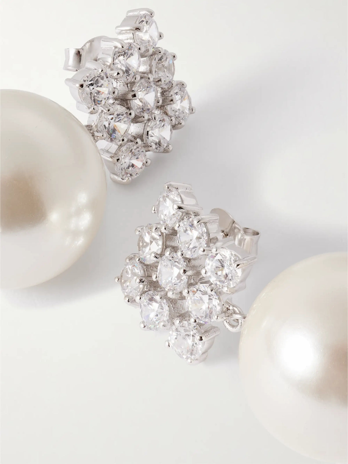 Rhodium-plated, Cubic Zirconia And Pearl Earrings