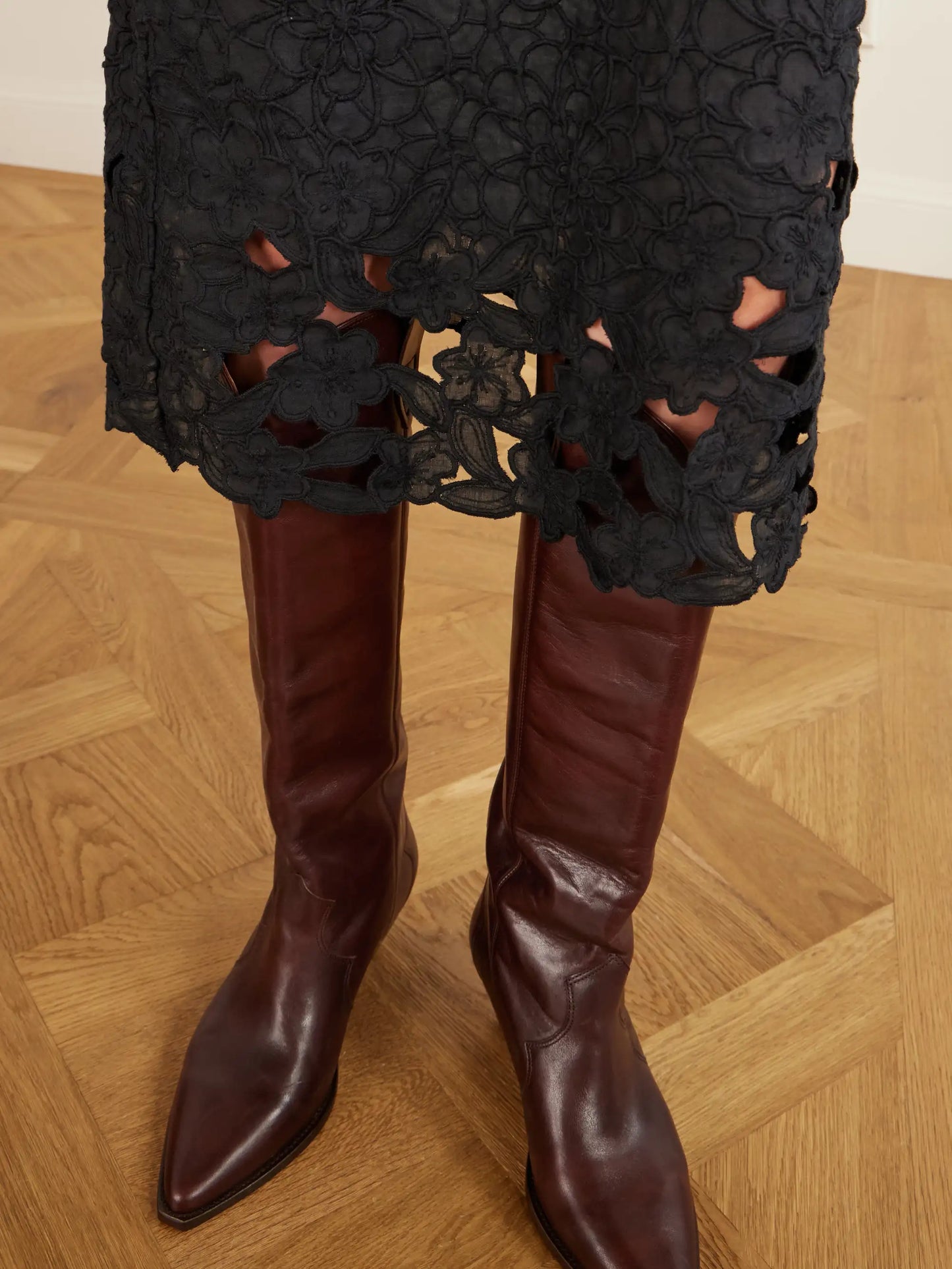 Reysha Embroidered Ramie Midi Skirt
