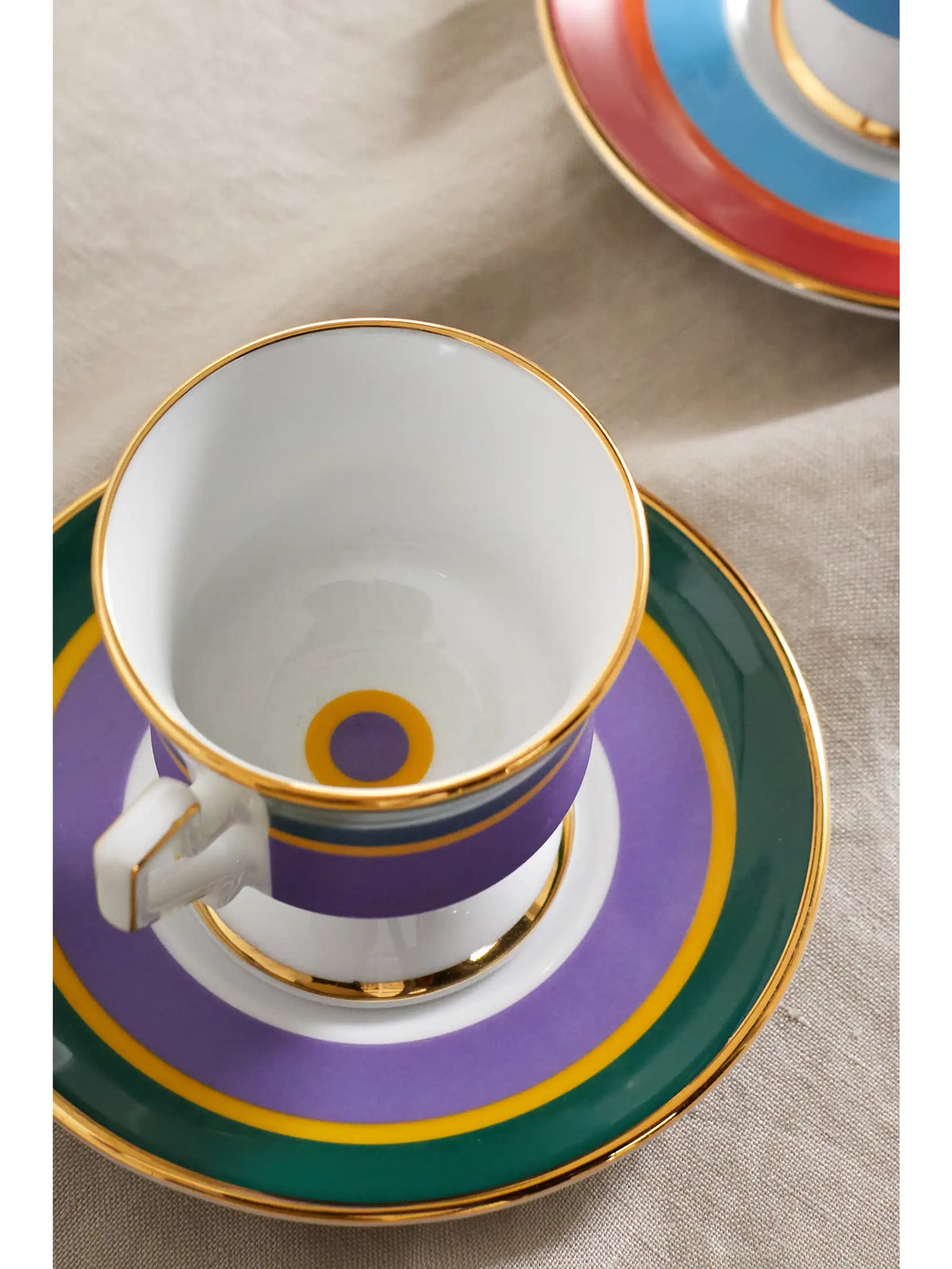 Set Of Four Gold-plated Porcelain Espresso Cups And Saucers