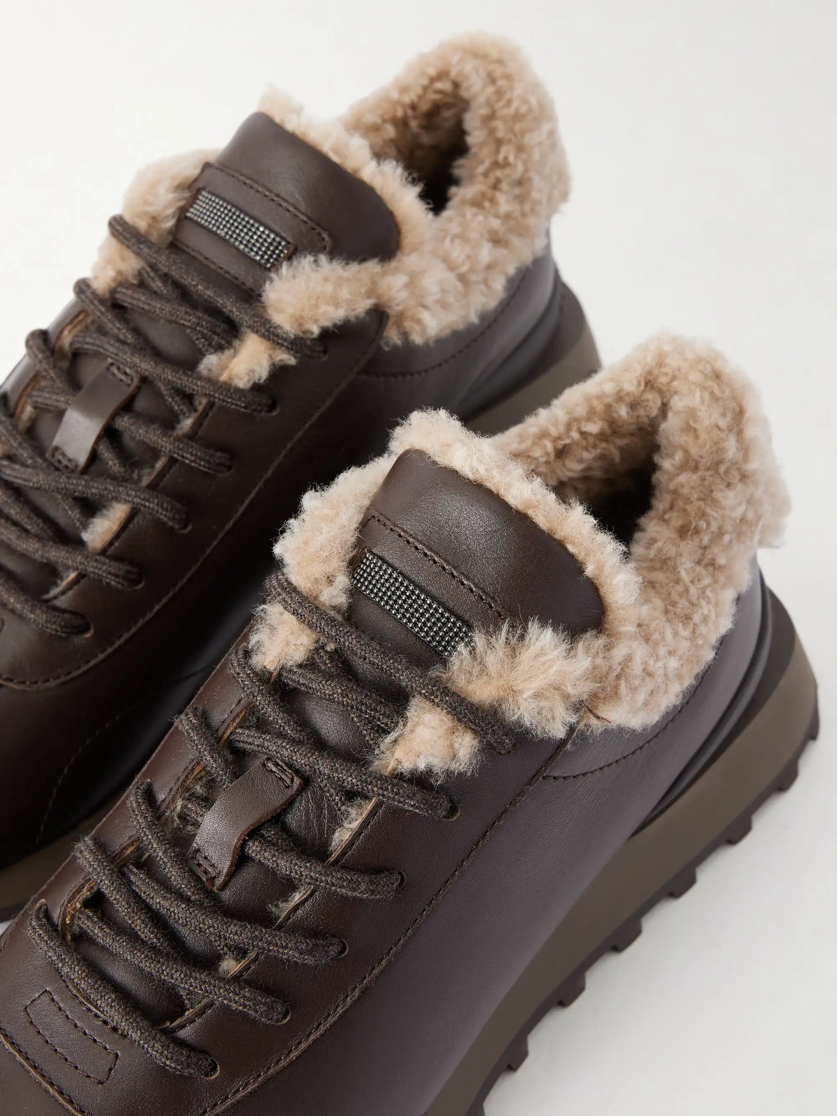 Brunello Cucinelli Shearling-trimmed Leather Sneakers