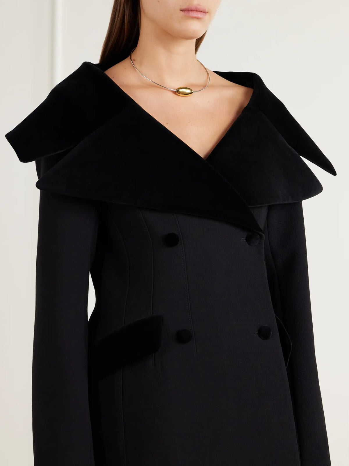 LIBEROWE Hourglass Double-breasted Wool Velour-trimmed Coat