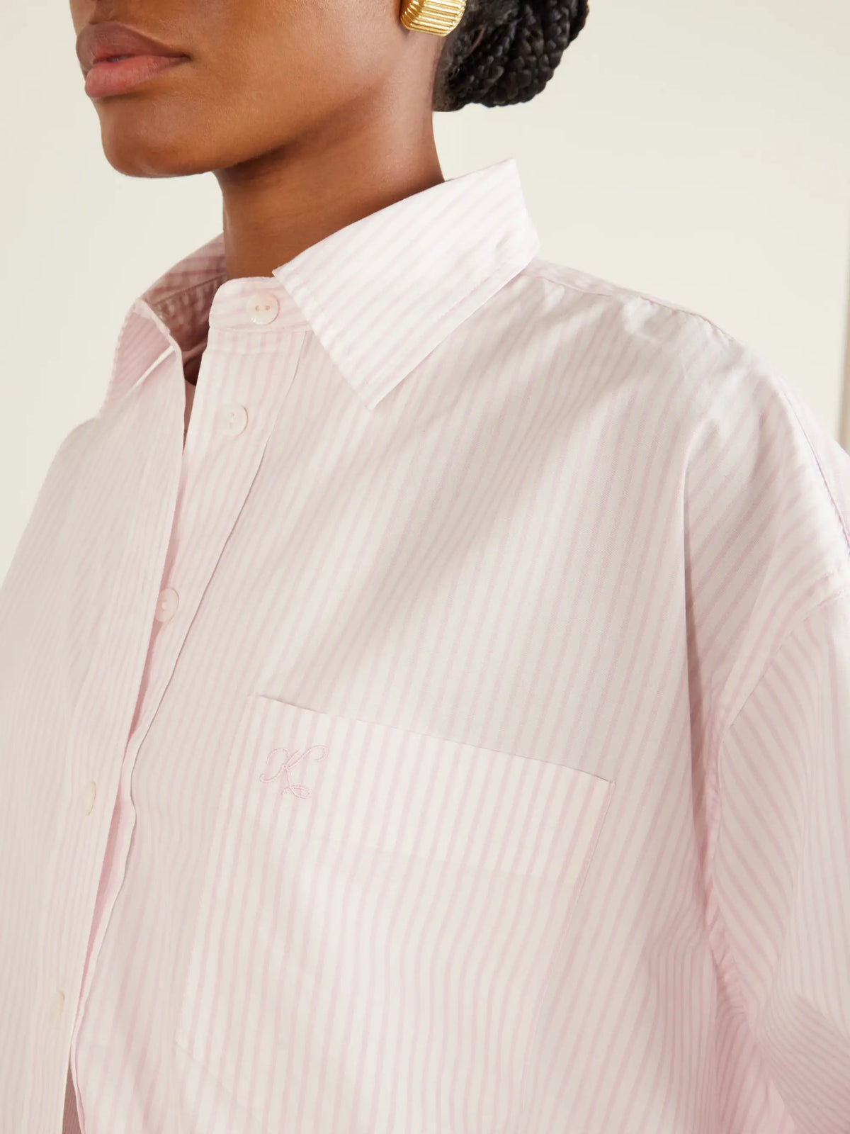 Suzie Kondi Kappa Logo-embroidered Striped Cotton-poplin Shirt