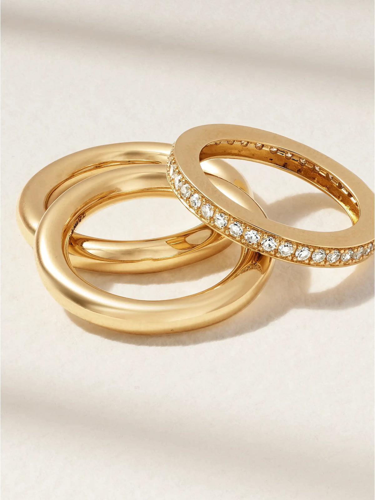 Set Of Three 14-karat Recycled Gold Diamond Pinky Rings