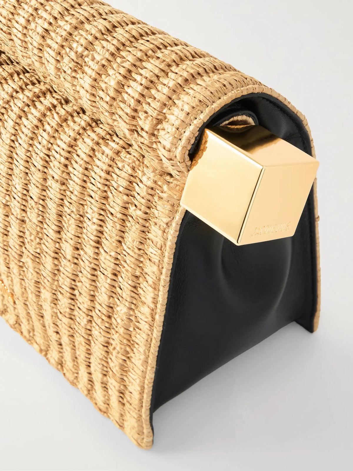 La Plage Leather-trimmed Raffia-effect Clutch