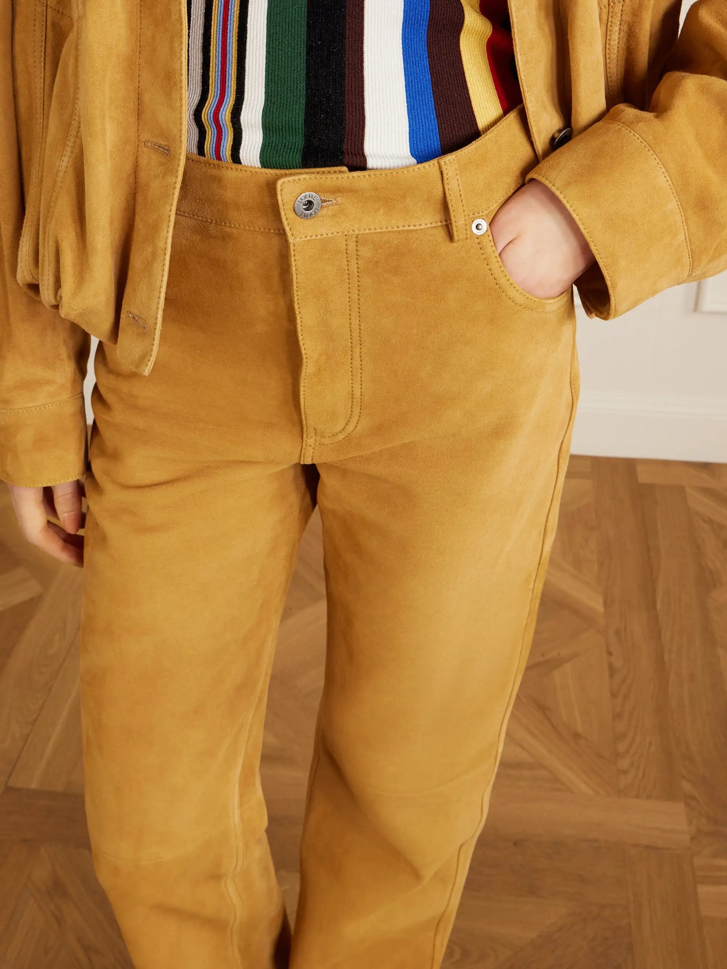 Suede High-rise Straight-leg Pants