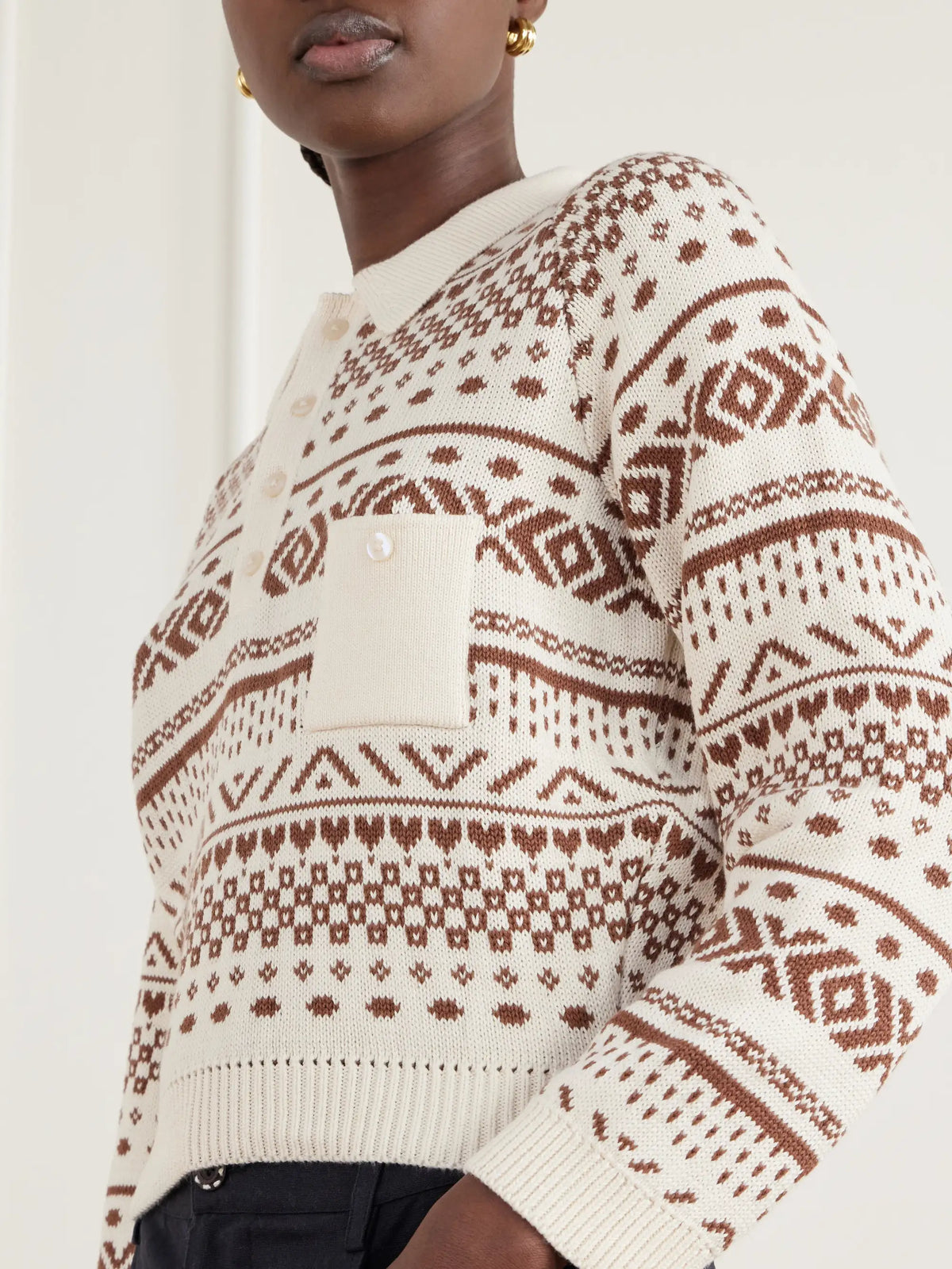 ALIX OF BOHEMIA Liza Frost Fair Isle Cotton Polo Sweater