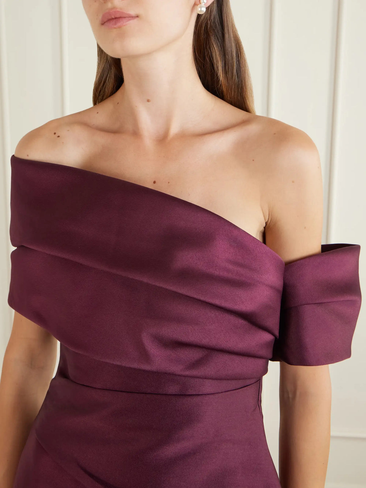 Lucine Off-the-shoulder Satin-twill Gown