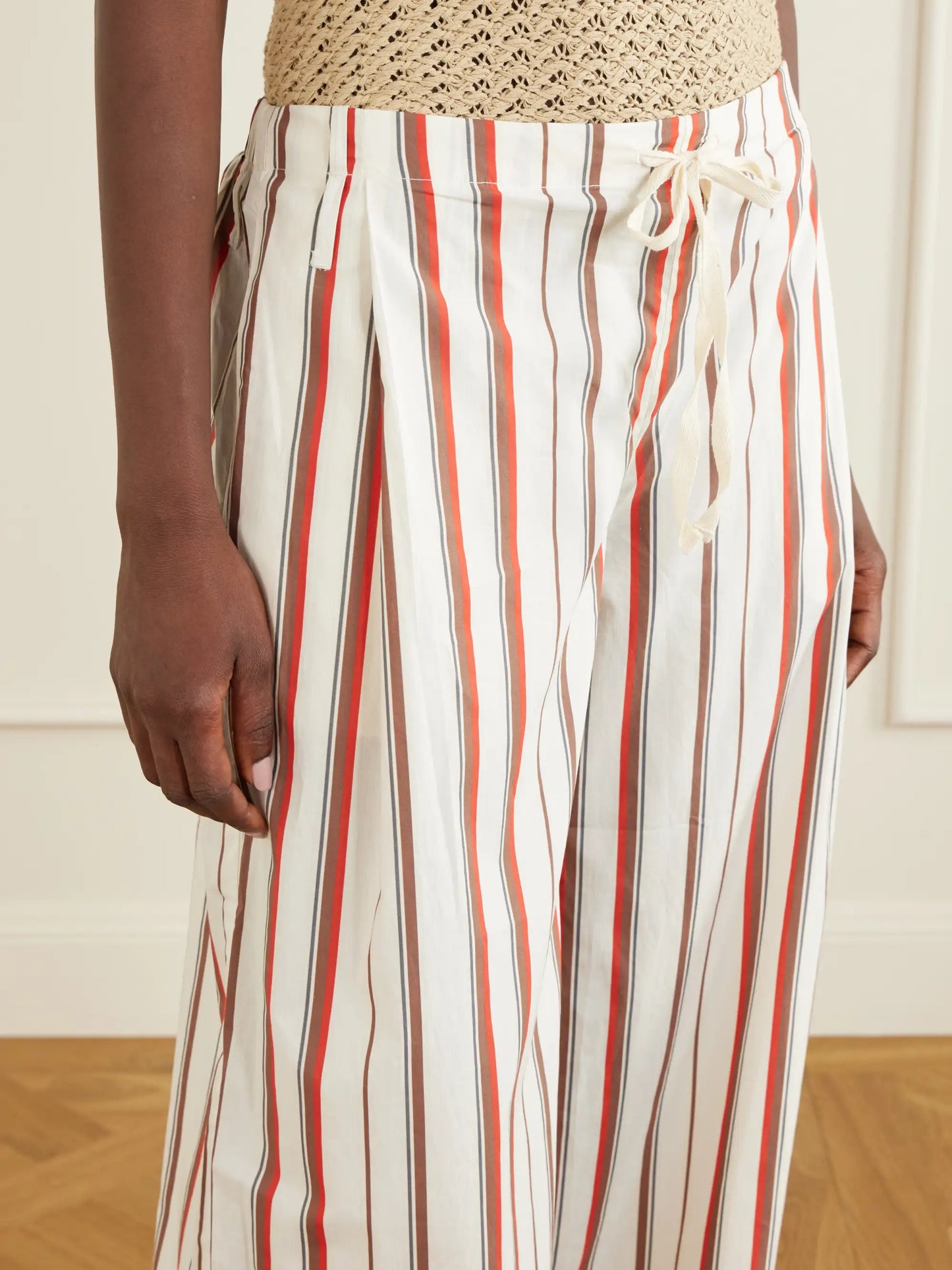 Alva Striped Cotton Wide-leg Pants