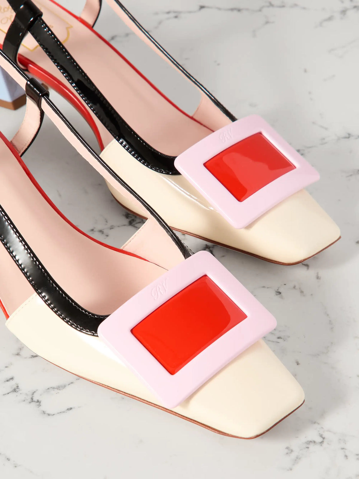 Belle Vivier 45 Color-block Patent-leather Slingback Pumps
