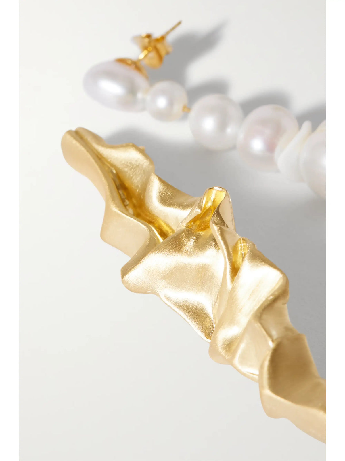 Crumple Gold Vermeil, Pearl And Ceramic Earrings
