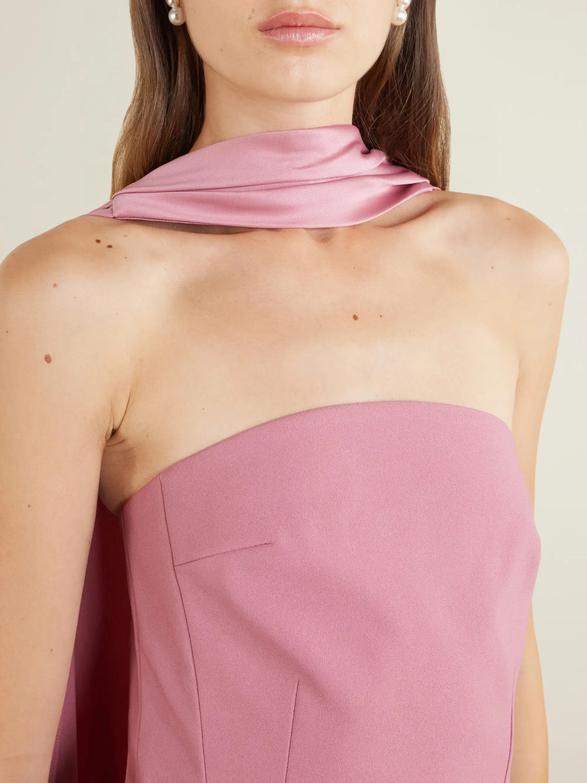 Mae Scarf-detailed Satin-trimmed Crepe Gown