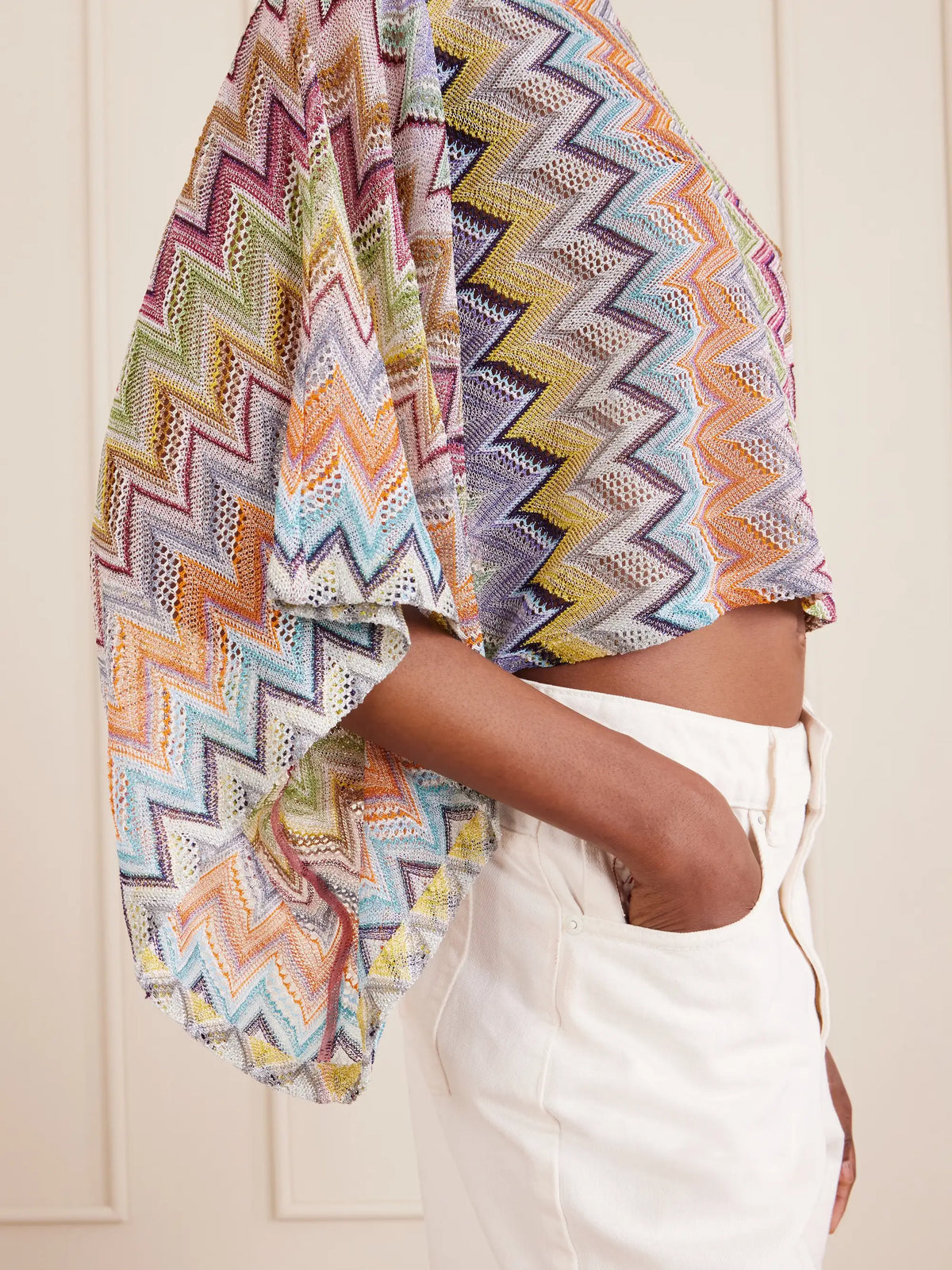 Striped Cropped Metallic Crochet-knit Top
