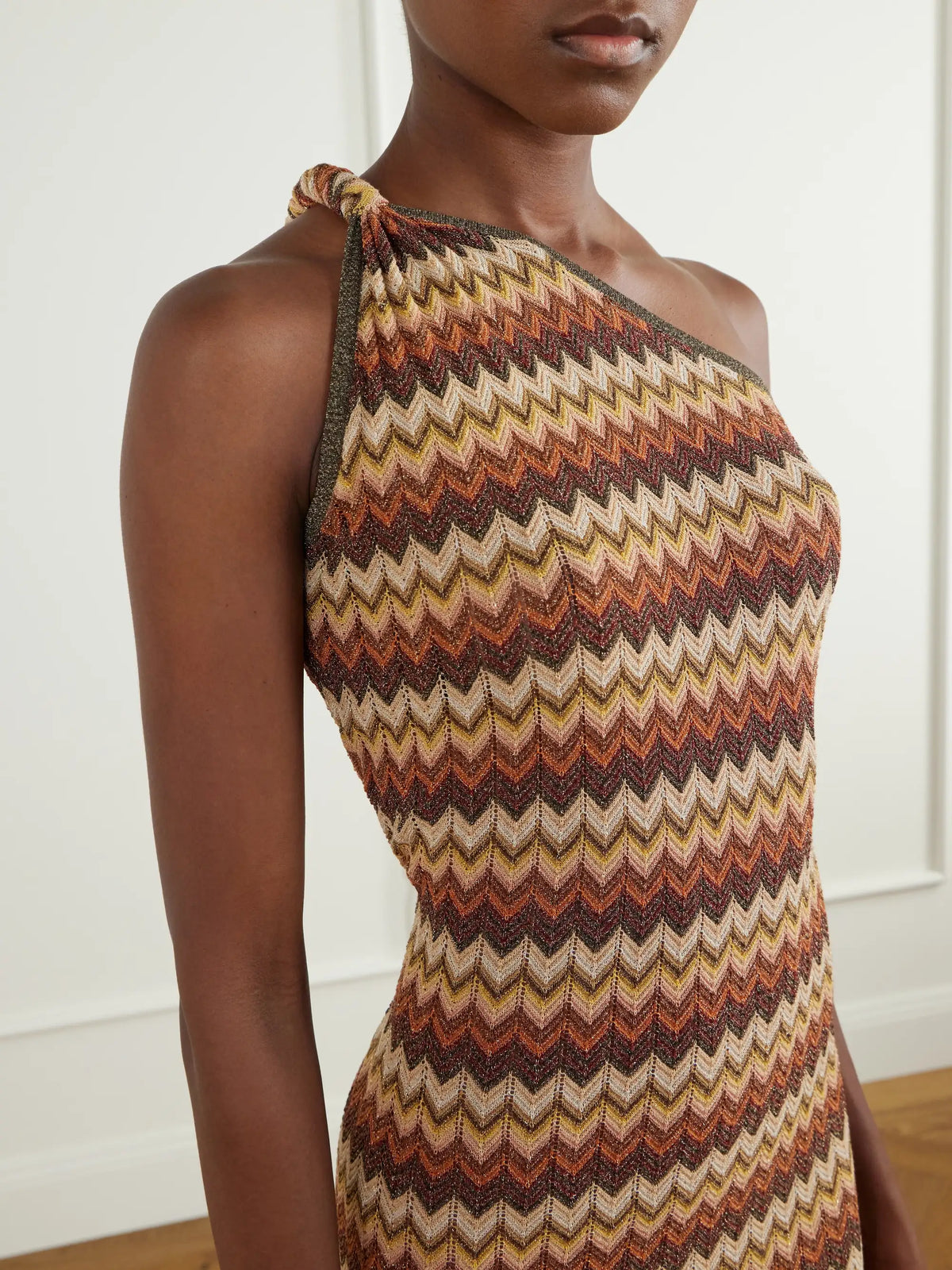 Faithfull Naia One-shoulder Striped Metallic Crochet-knit Maxi Dress