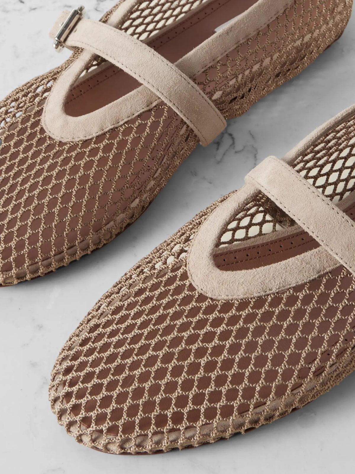 Suede-trimmed Mesh Ballet Flats