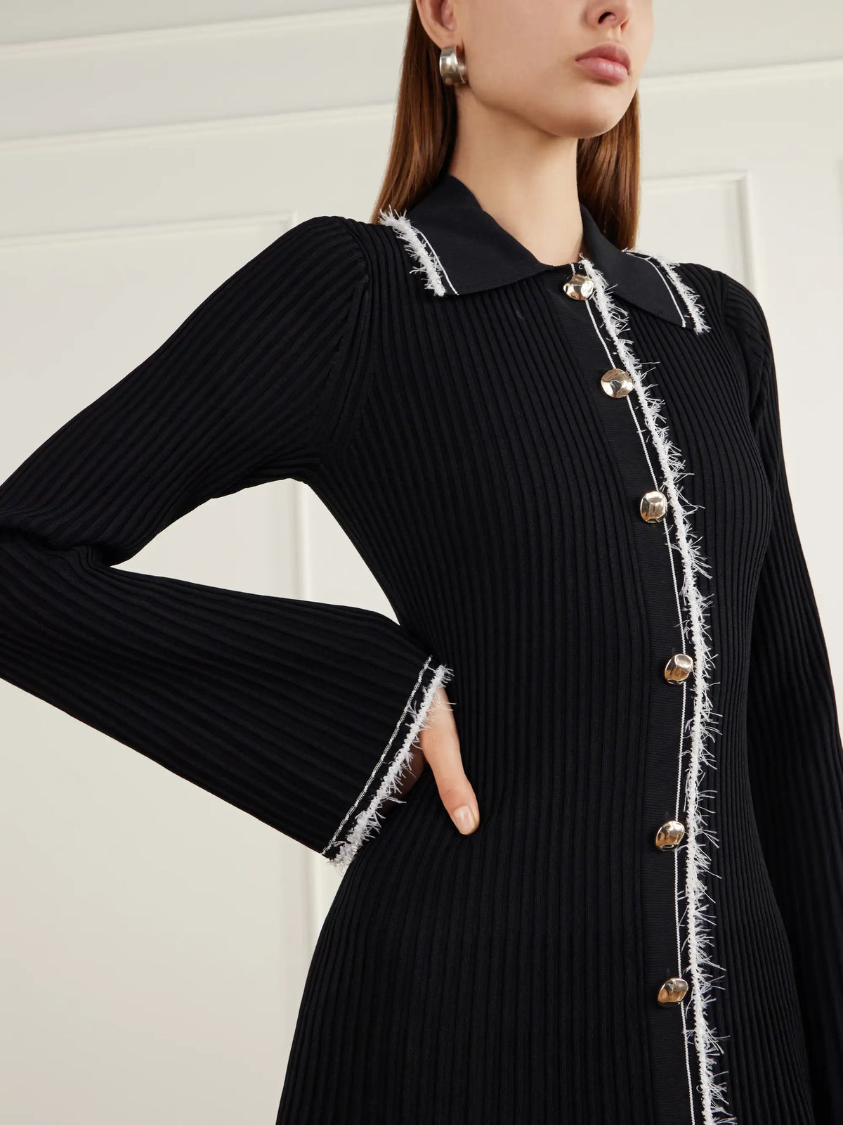 SIMKHAI Orelia Eyelash-trimmed Ribbed Midi Dress
