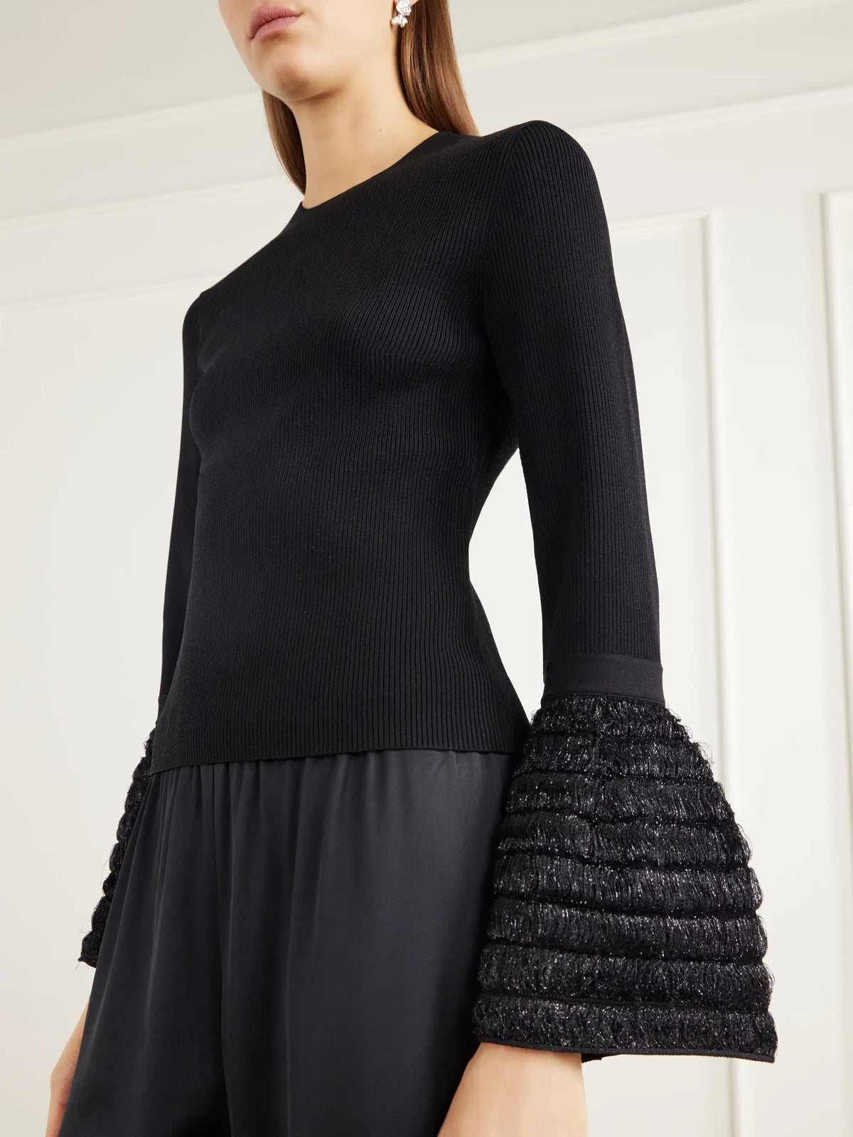 SIMKHAI Maggie Bouclé-trimmed Ribbed Jersey Top