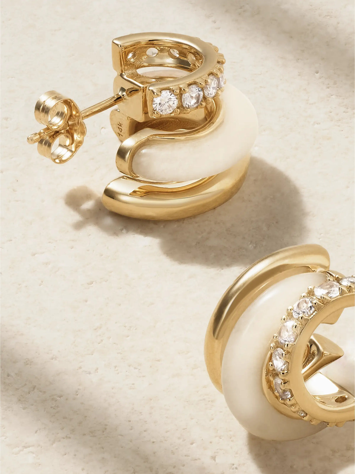 Triple Hoops 14-karat Recycled Gold, Jasper And Diamond Hoop Earrings