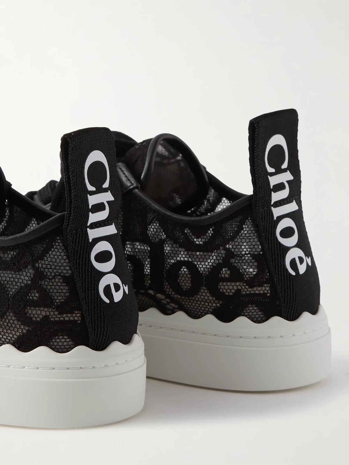 Lauren Scalloped Logo-detailed Lace And Leather Sneakers