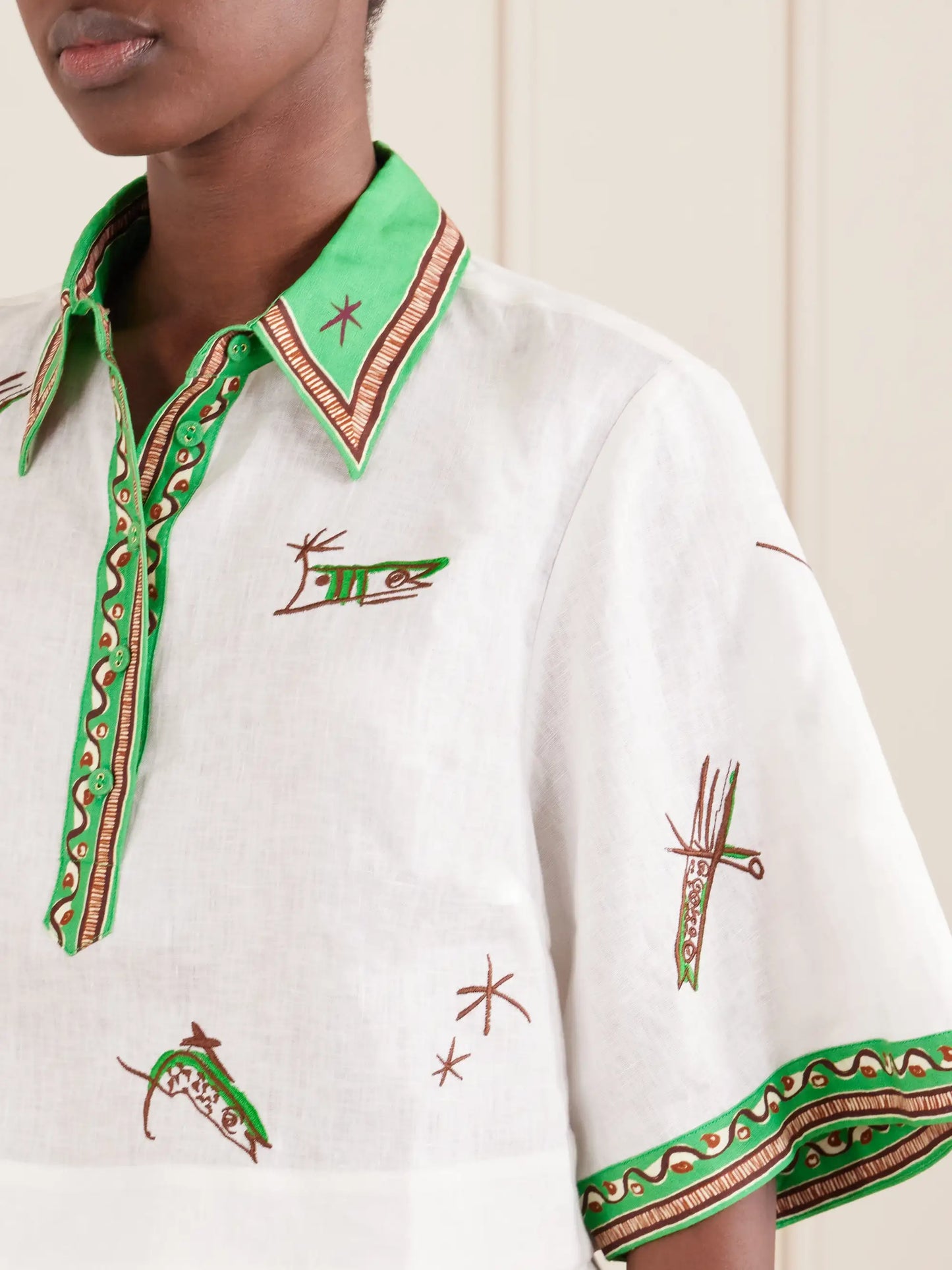 Wanda Printed Embroidered Linen Shirt