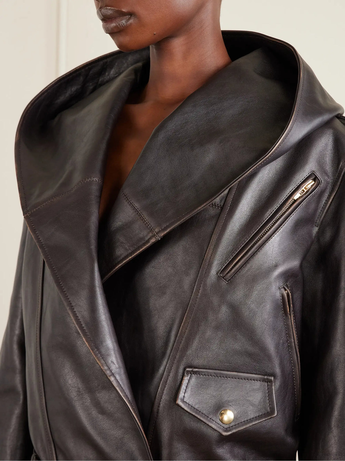 Belted Leather Biker Jacket