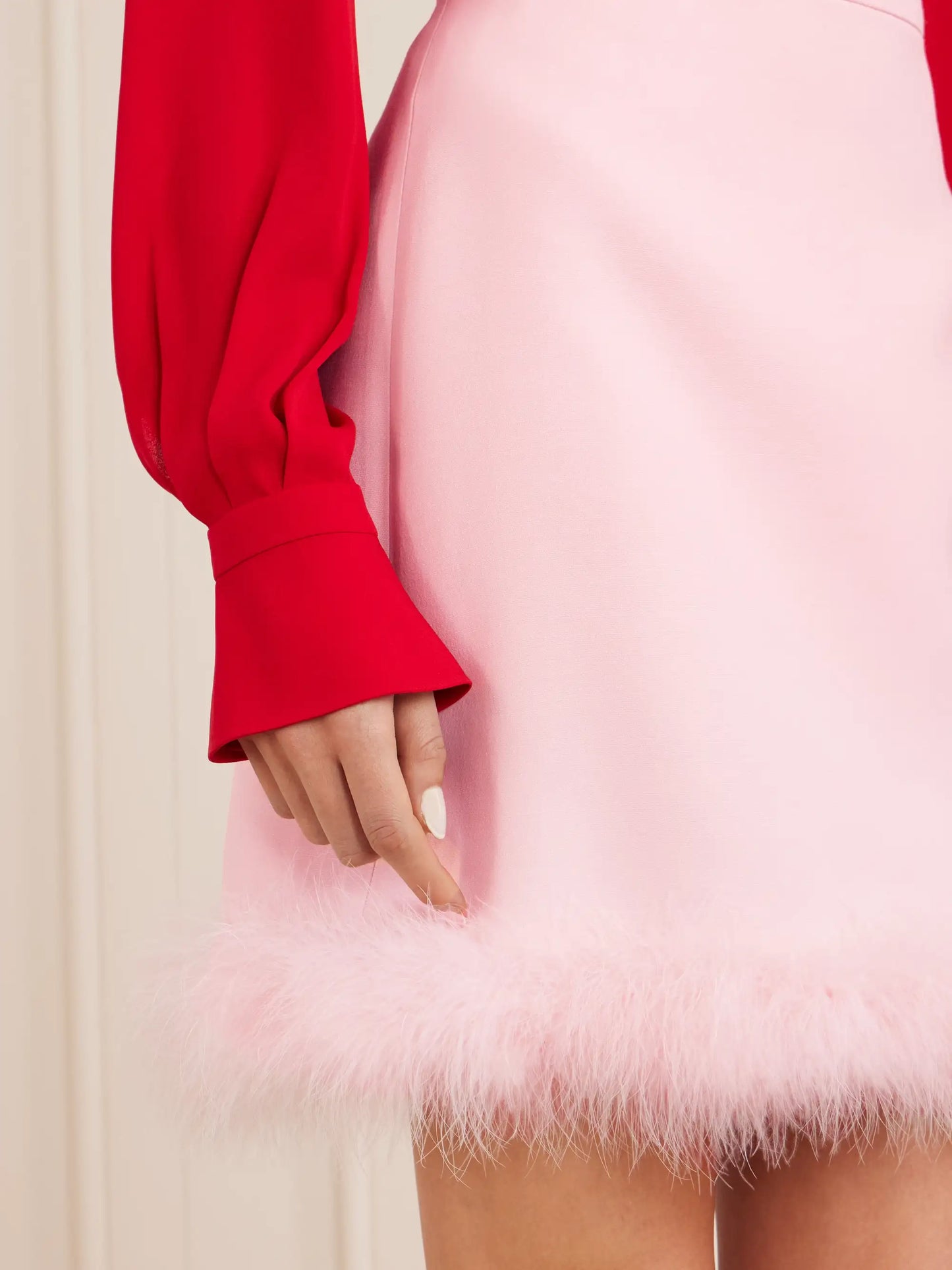 Feather-trimmed Wool And Silk-blend Crepe Mini Skirt
