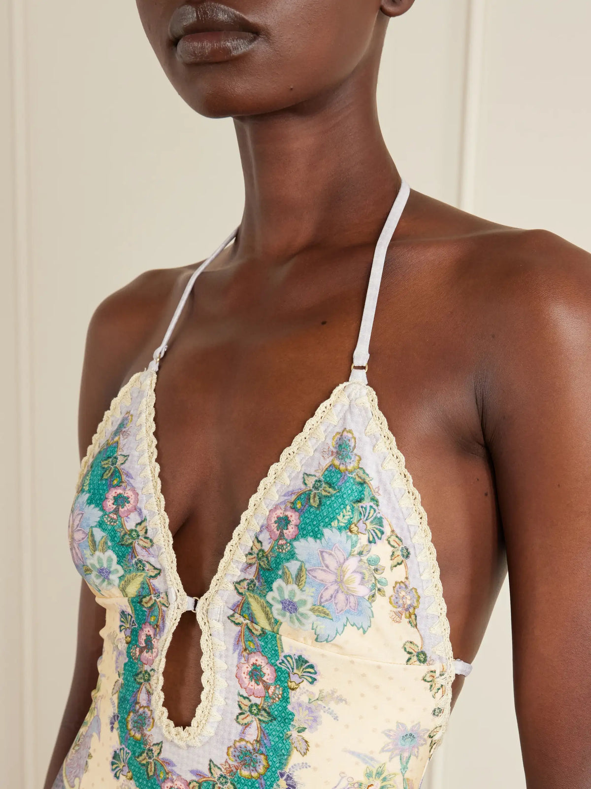 Indra Floral-print Crochet-trimmed Swimsuit