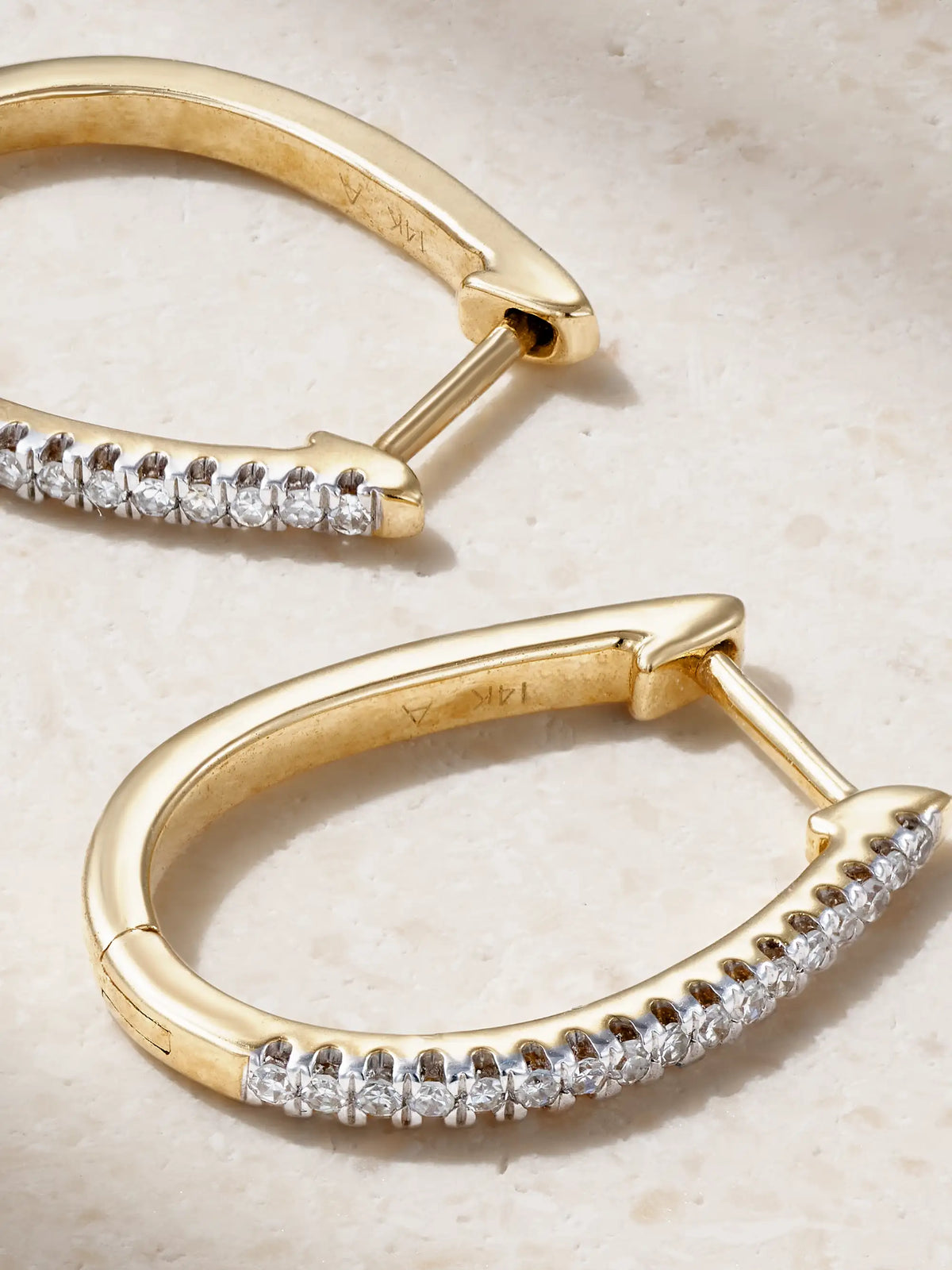 Medium Oval 14-karat Gold Diamond Hoop Earrings