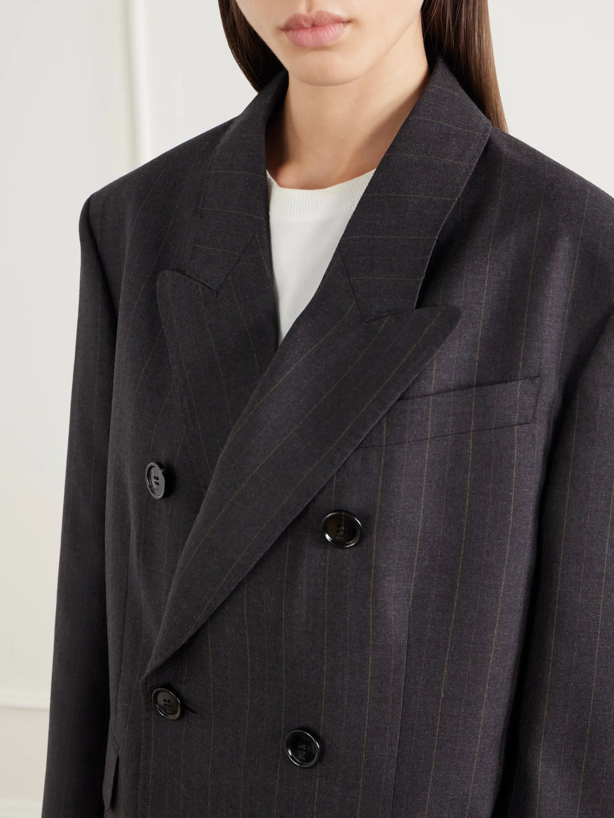 AMI PARIS Double-breasted Pinstriped Wool-blend Blazer