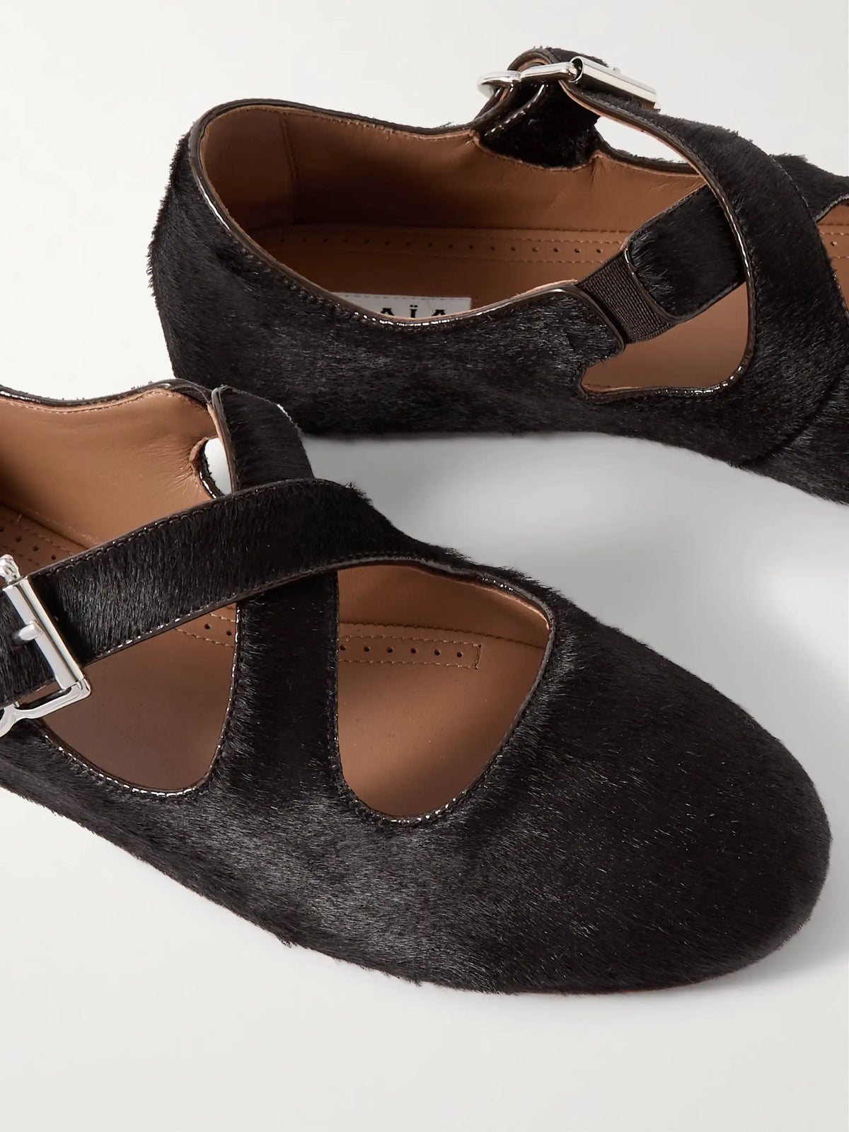 Criss Cross Leather-trimmed Calf Hair Ballet Flats