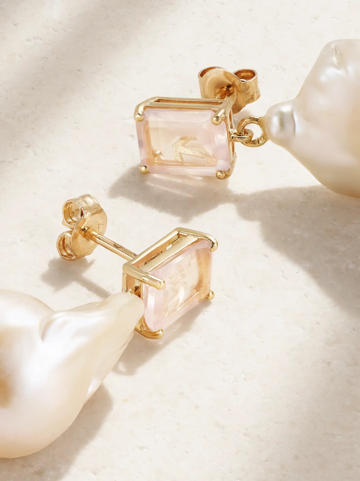 14-karat Gold, Pearl And Rose Quartz Earrings